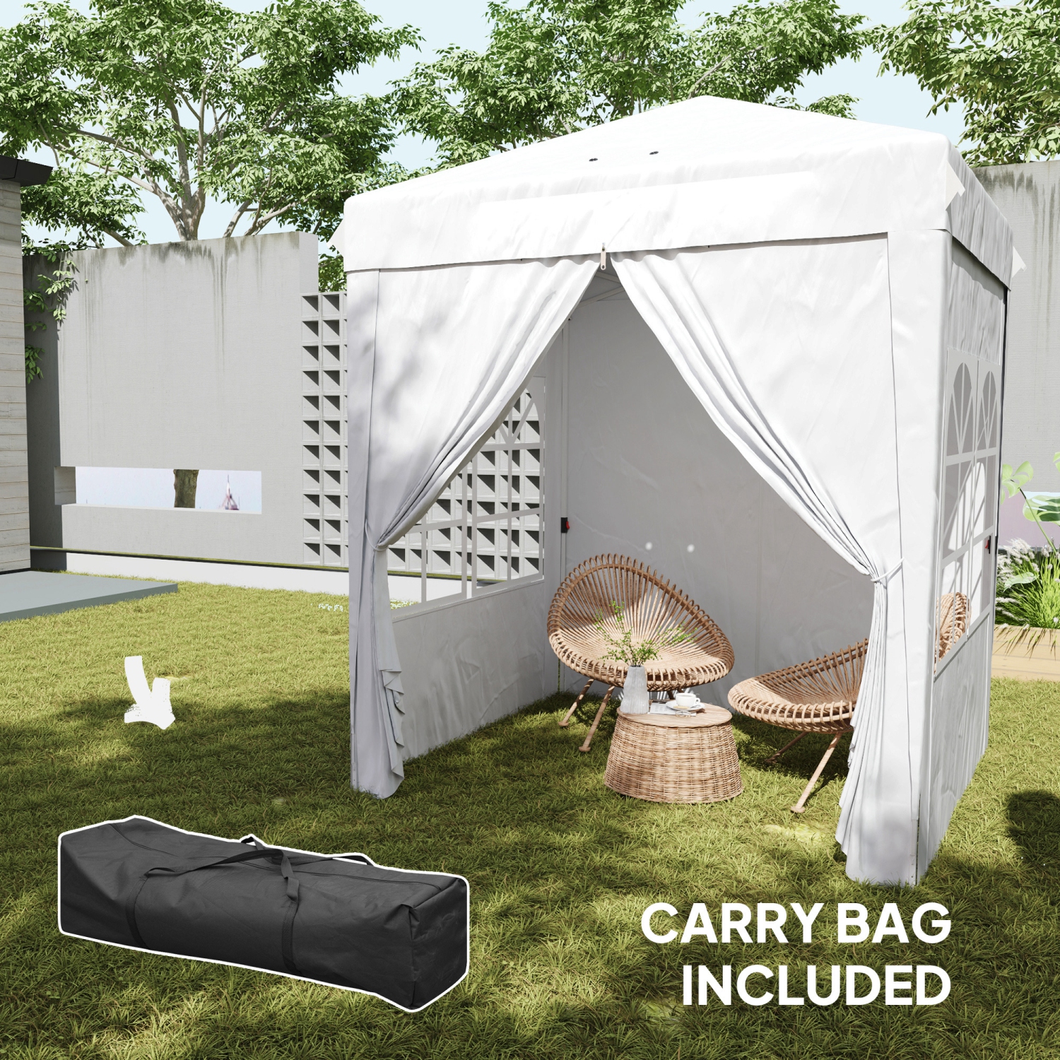 Tente escamotable Outsunny de 6,7 x 6,7 pi avec parois latérales, abri instantané, hauteur réglable, sac de transport inclus, pour l'extérieur,