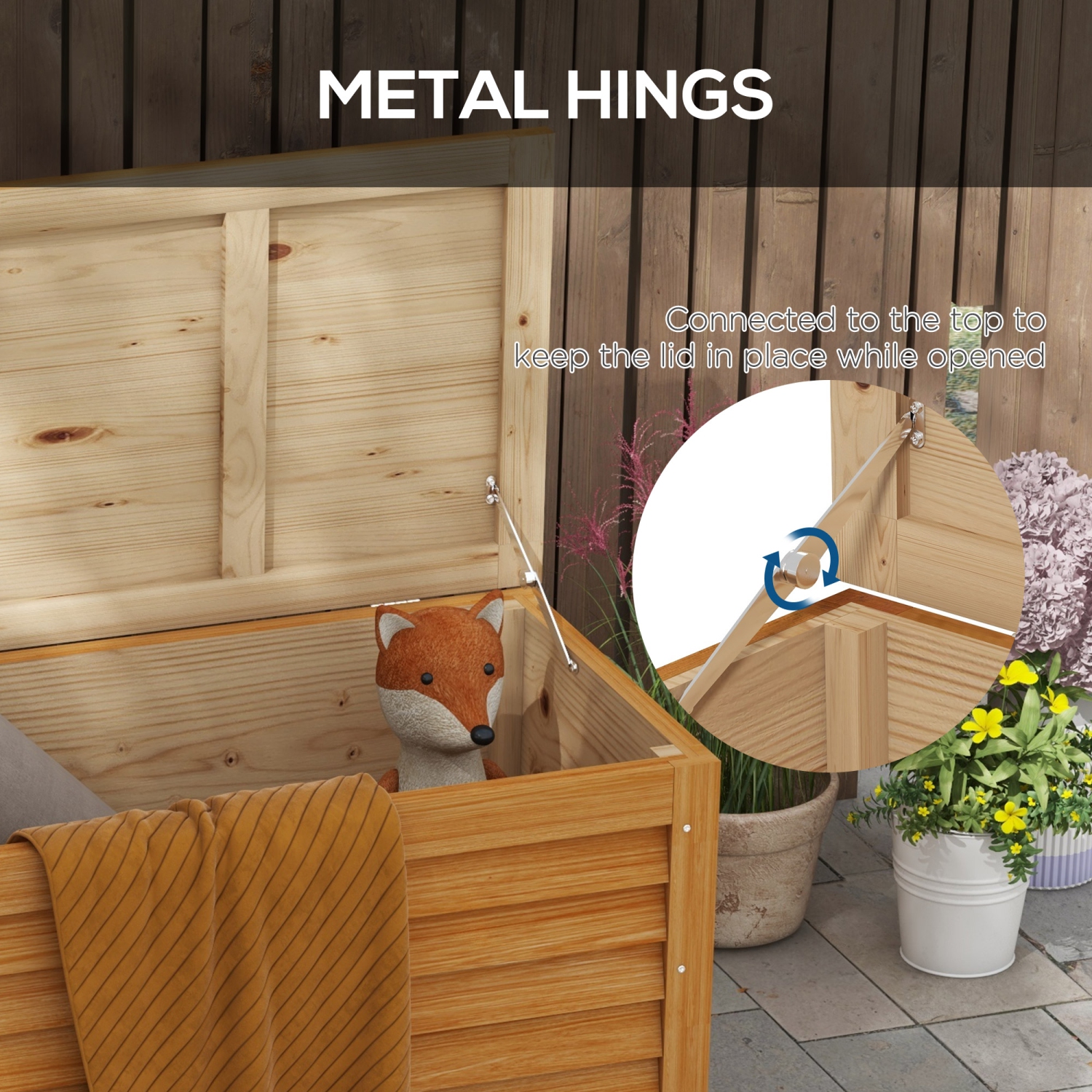 Outsunny 47 Gallon Outdoor Storage Box, Wooden Deck Box Garden Storage Container with 2 Safety Hinges for Balcony, Porch, Poolside, 51.2" x 19.7" x