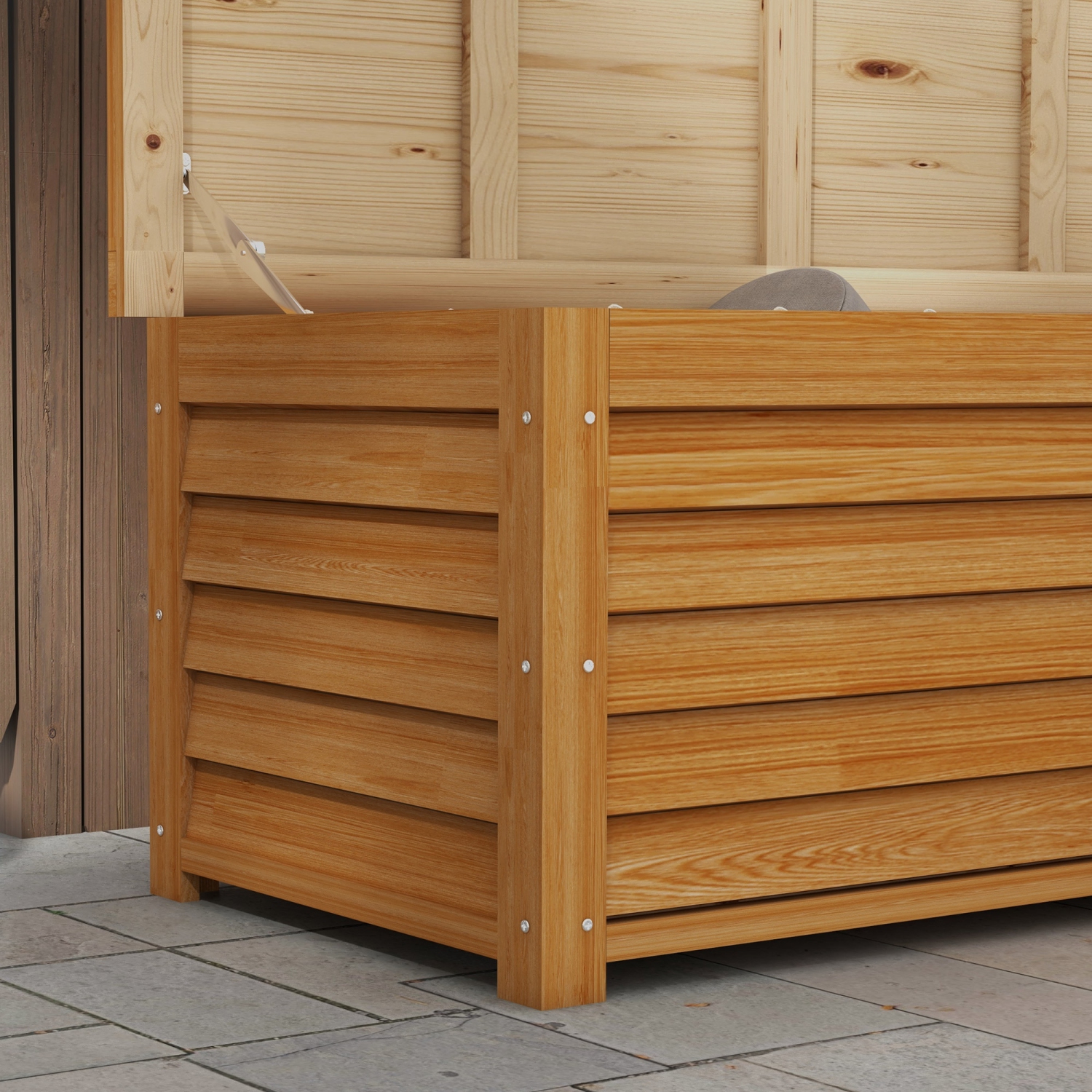 Outsunny 47 Gallon Outdoor Storage Box, Wooden Deck Box Garden Storage Container with 2 Safety Hinges for Balcony, Porch, Poolside, 51.2" x 19.7" x