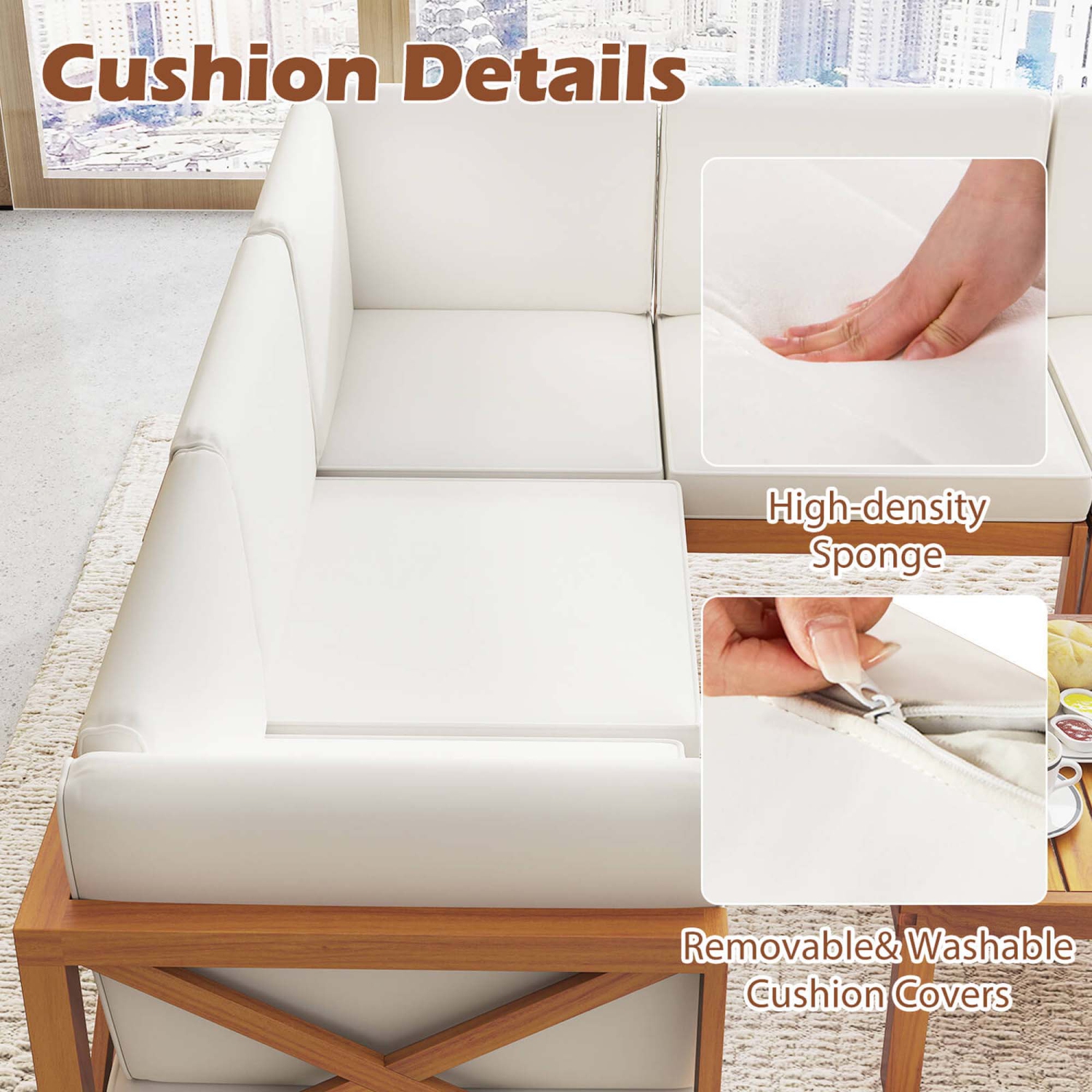 Costway 6 PCS Acacia Wood Patio Furniture Set with Cushions and Coffee Table for Garden