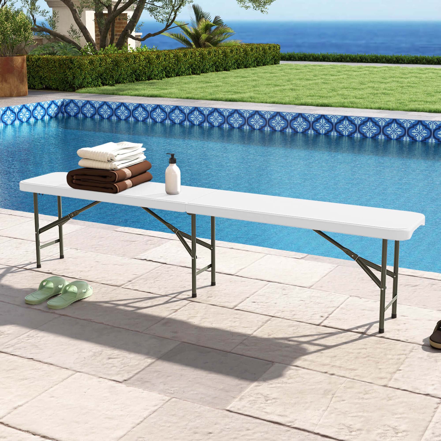 Costway 6 ft Plastic Folding Bench with 1320 LBS Capacity Handle & Lock For Outdoor Picnic