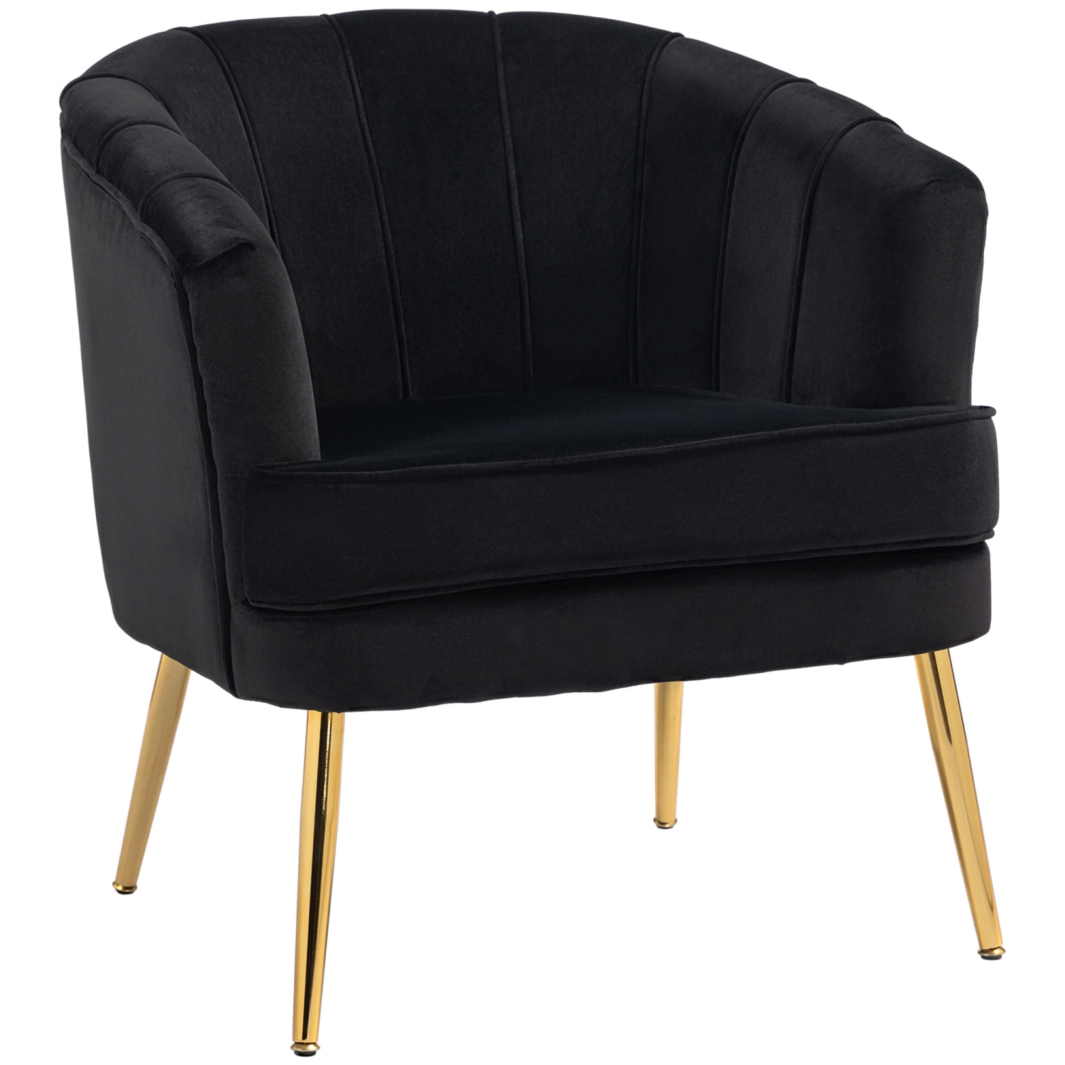 HOMCOM Fabric Accent Chair, Velvet Armchair, Modern Living Room Chair with Gold Metal Legs and Thick Padding for Bedroom, Black