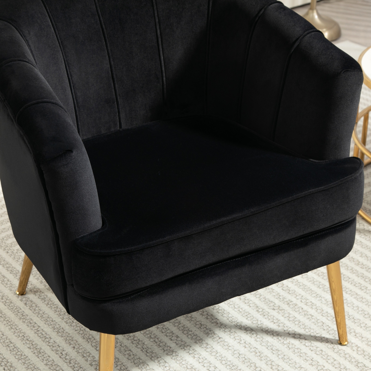 HOMCOM Fabric Accent Chair, Velvet Armchair, Modern Living Room Chair with Gold Metal Legs and Thick Padding for Bedroom, Black