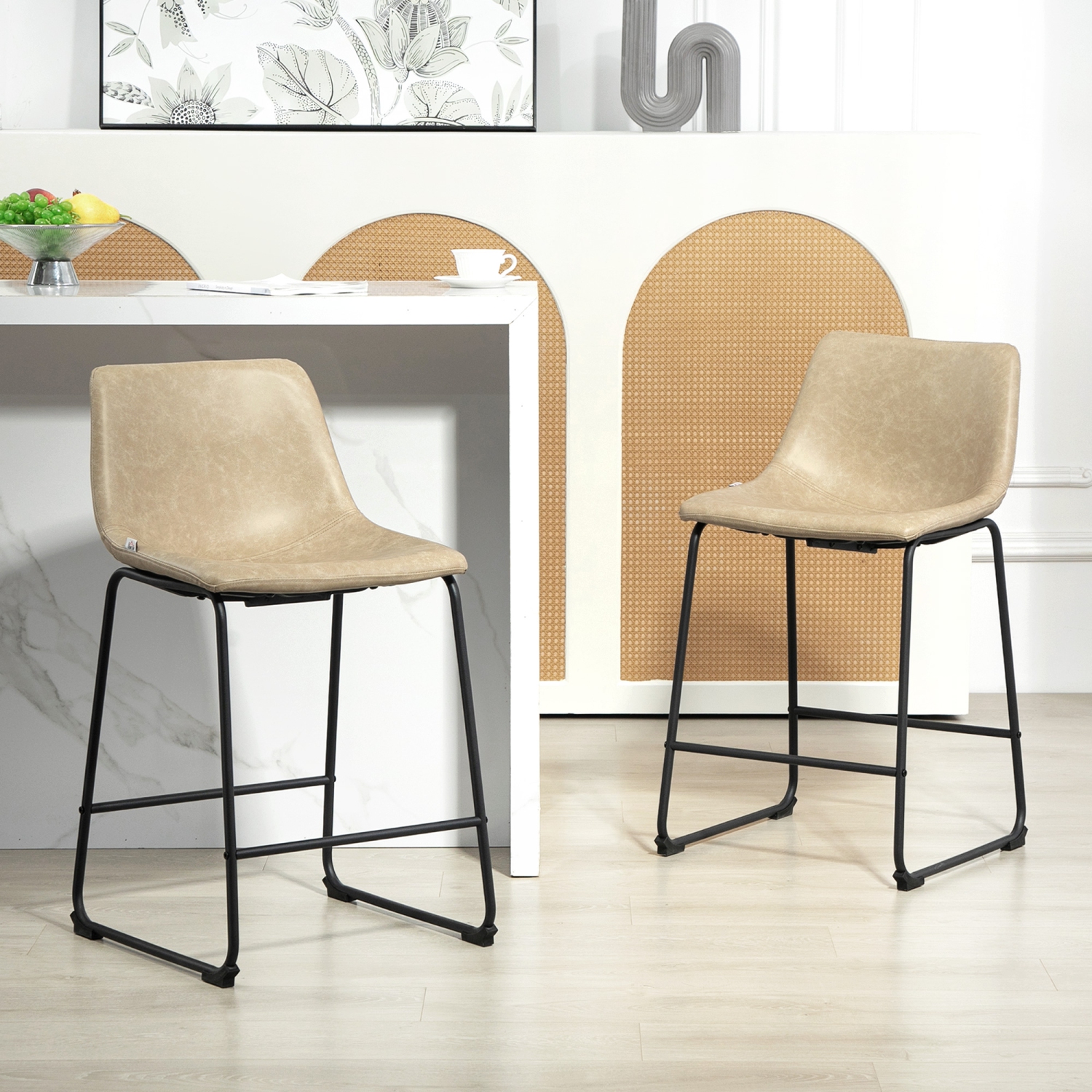 HOMCOM – Ensemble de 2 tabourets de bar à hauteur de comptoir, chaises de bar rétro en cuir PU, tabourets de cuisine avec repose-pieds pour bar à