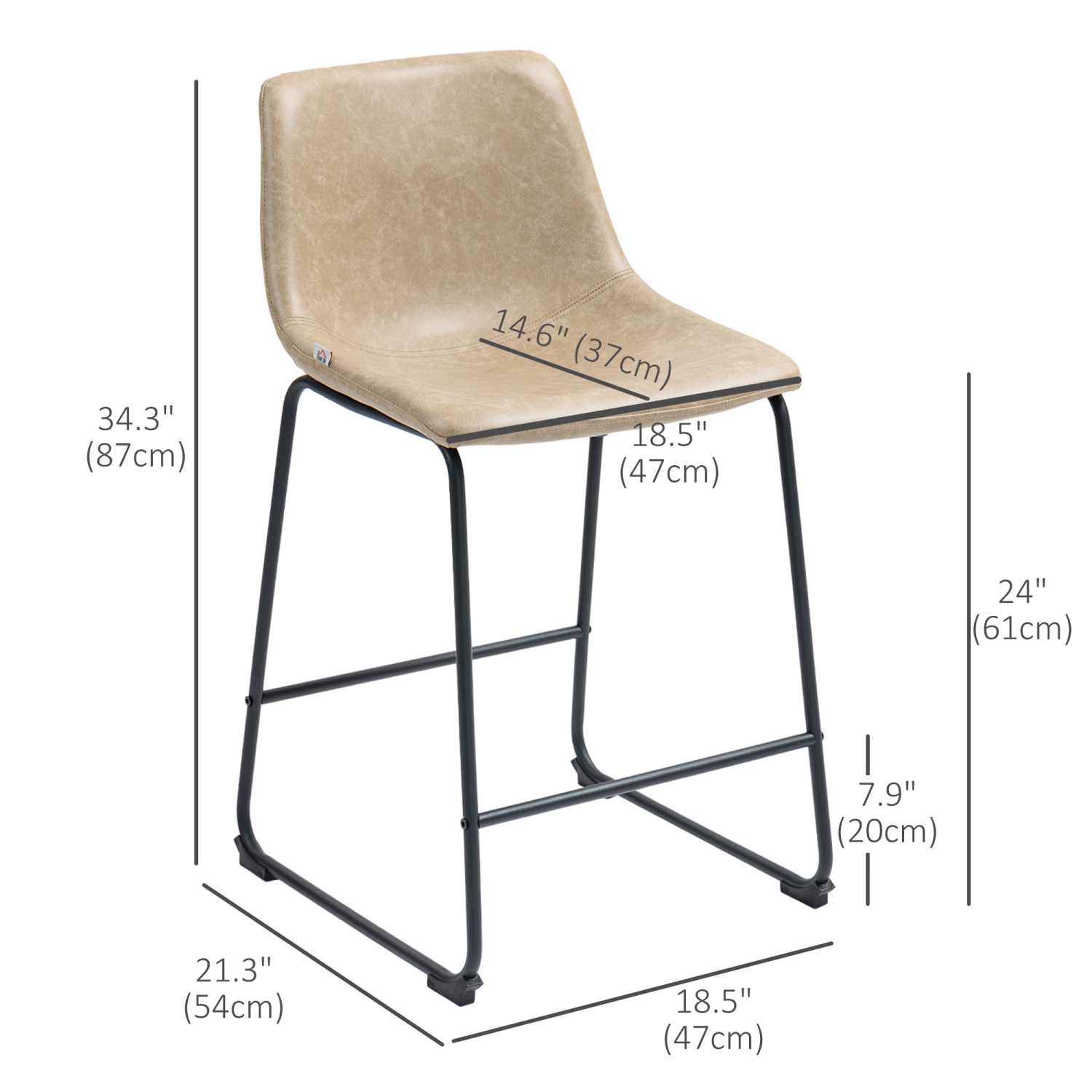 HOMCOM – Ensemble de 2 tabourets de bar à hauteur de comptoir, chaises de bar rétro en cuir PU, tabourets de cuisine avec repose-pieds pour bar à