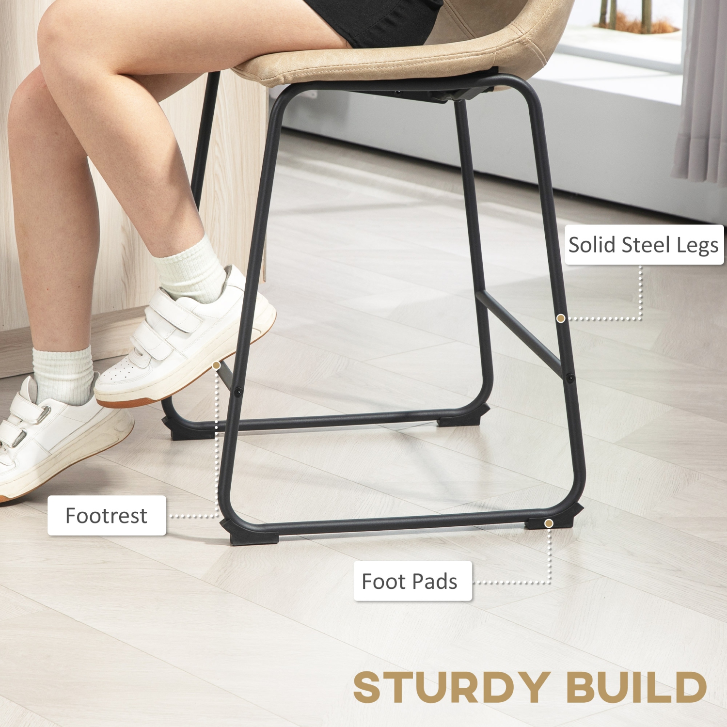 HOMCOM – Ensemble de 2 tabourets de bar à hauteur de comptoir, chaises de bar rétro en cuir PU, tabourets de cuisine avec repose-pieds pour bar à