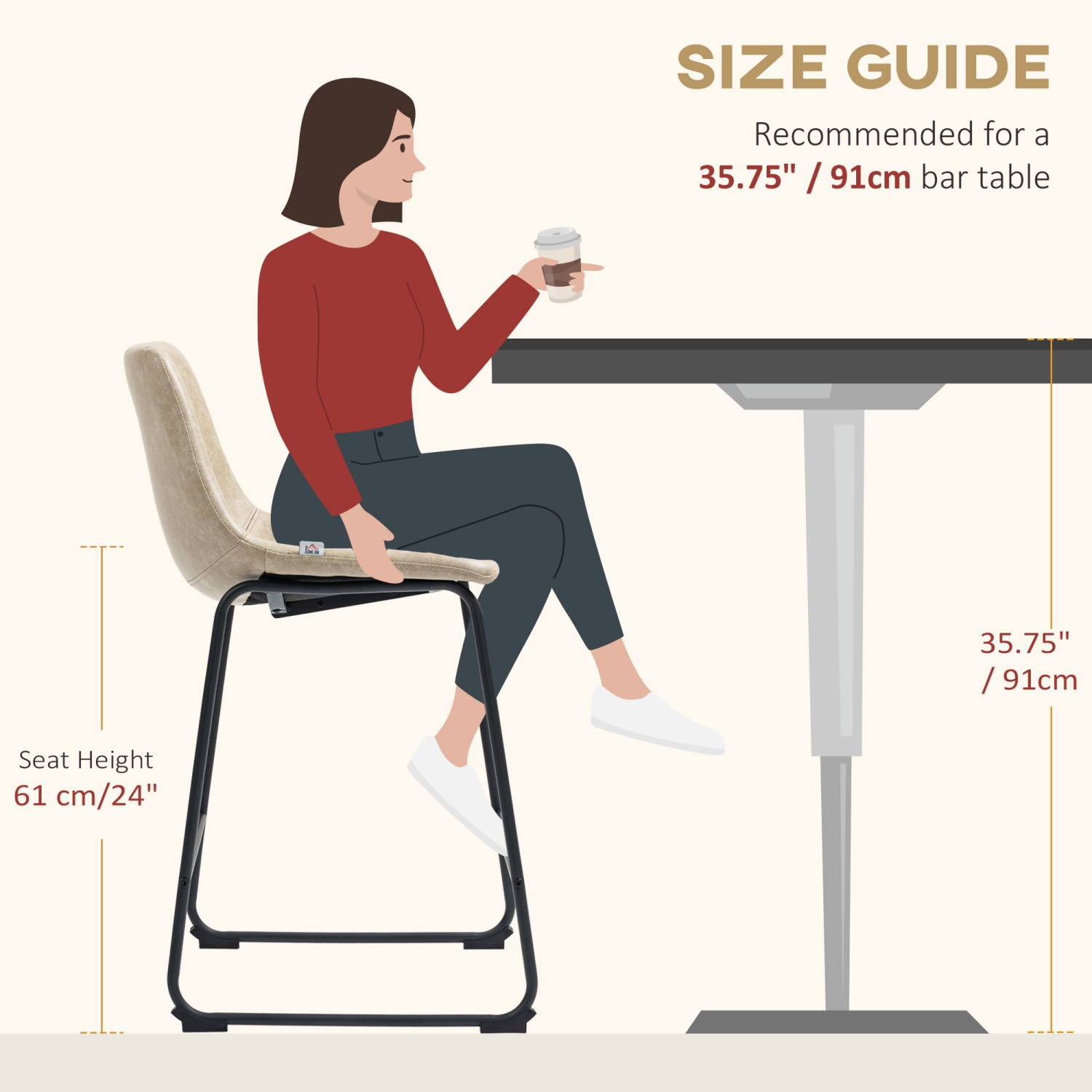 HOMCOM – Ensemble de 2 tabourets de bar à hauteur de comptoir, chaises de bar rétro en cuir PU, tabourets de cuisine avec repose-pieds pour bar à