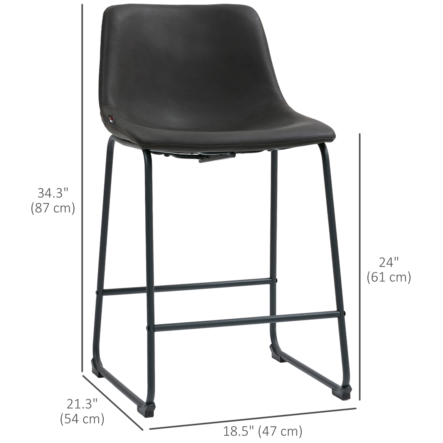 HOMCOM – Ensemble de 2 tabourets de bar à hauteur de comptoir, chaises de bar rétro en cuir PU, tabourets de cuisine avec repose-pieds pour bar à