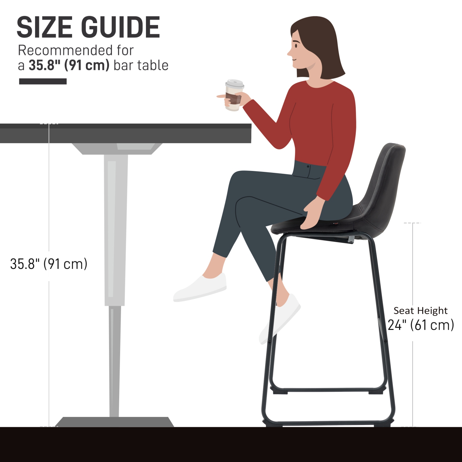 HOMCOM – Ensemble de 2 tabourets de bar à hauteur de comptoir, chaises de bar rétro en cuir PU, tabourets de cuisine avec repose-pieds pour bar à