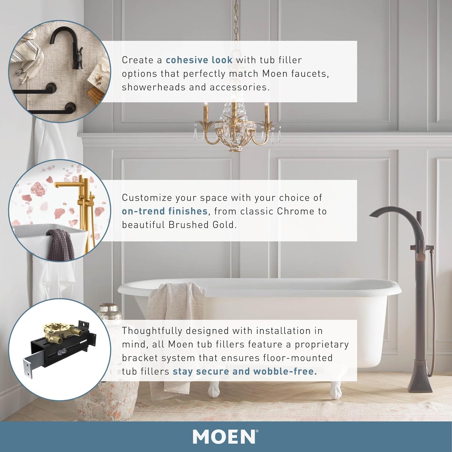 Moen 9025 Belfield One Handle Freestanding Floor Mount Tub Filler with Handshower, Chrome