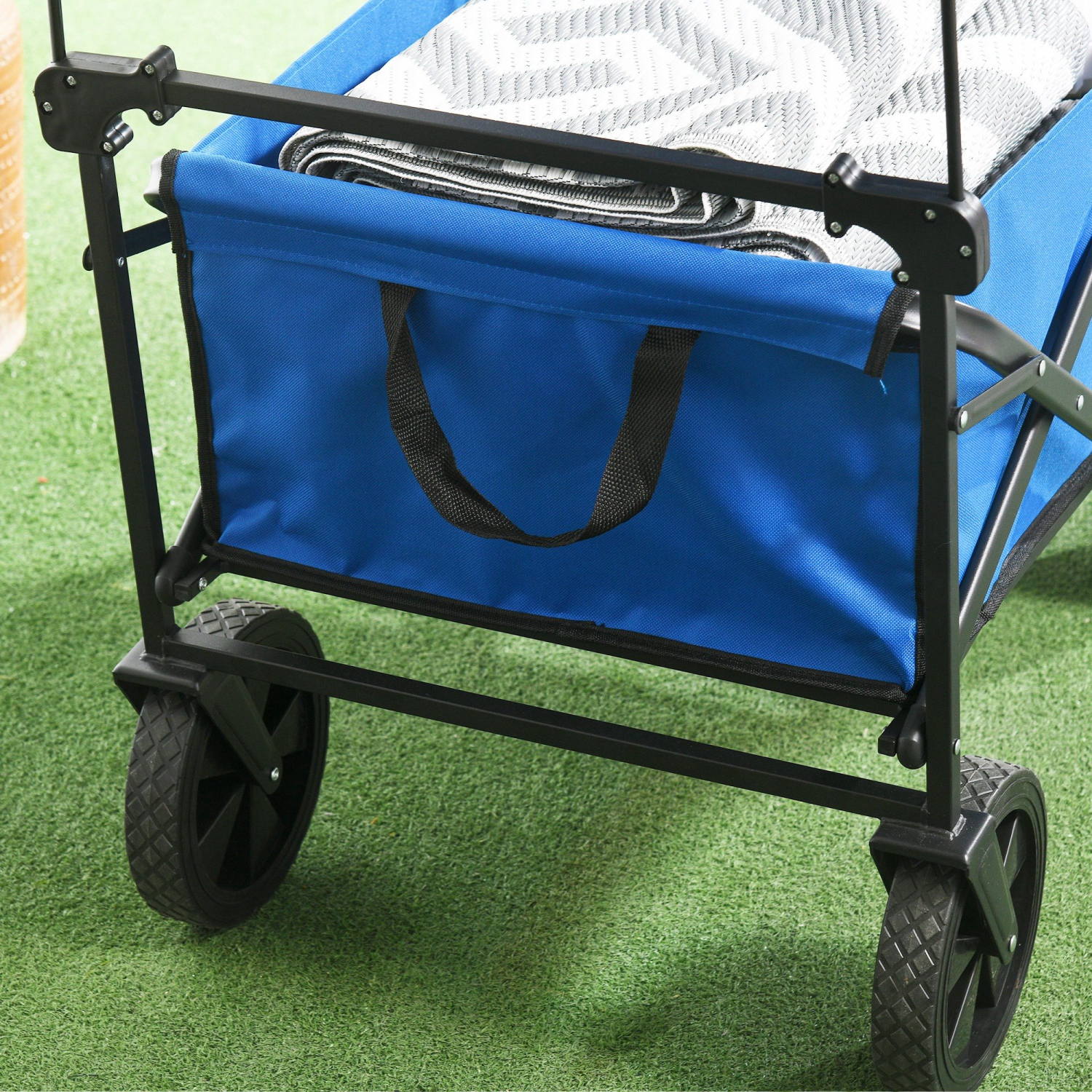 Outsunny Outdoor Collapsible Wagon with Removable Canopy, Folding Garden Cart, Heavy Duty Pull Along Camping Cart with Telescopic Handle and Carry