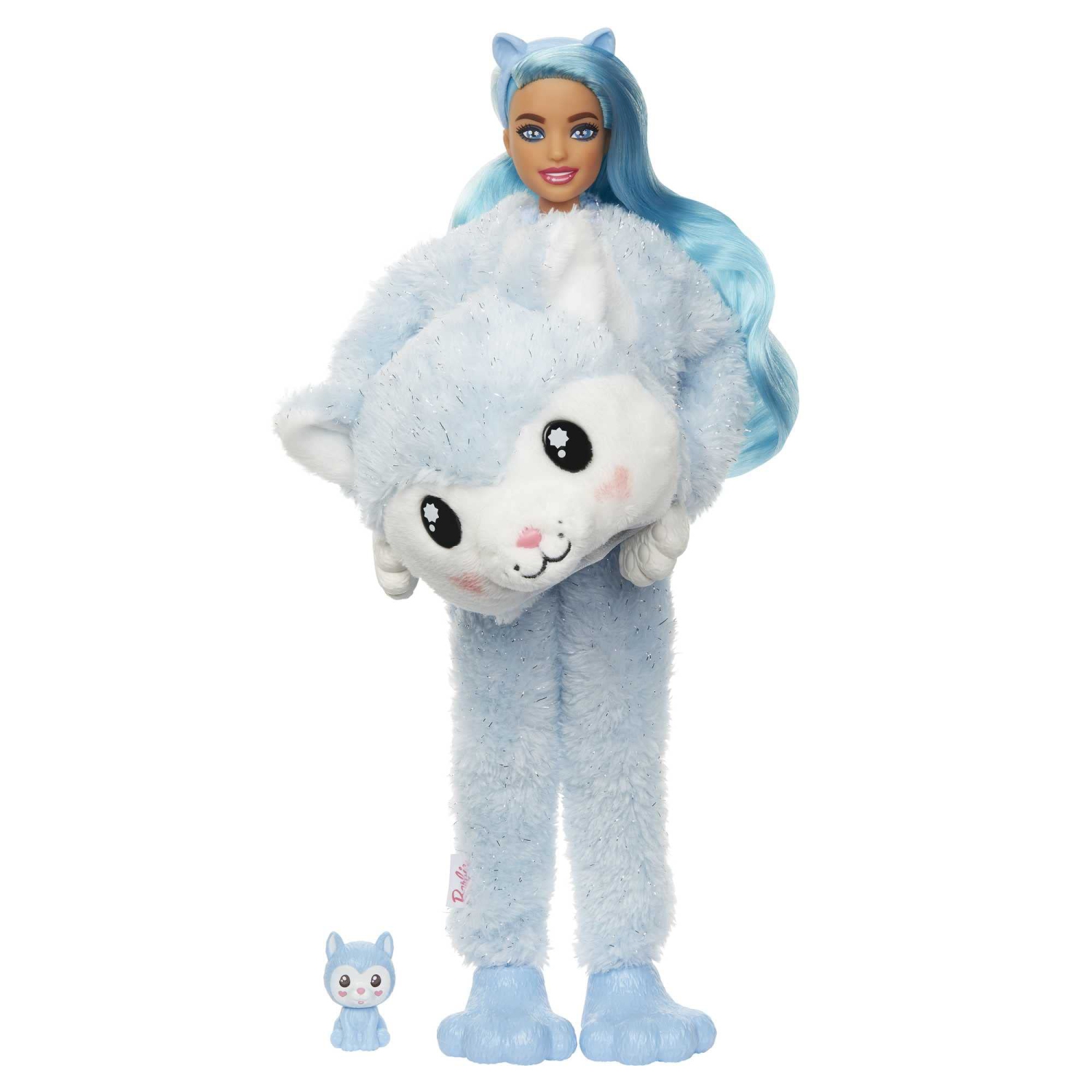 Barbie Cutie Reveal Doll, Snowflake Sparkle Series Husky Plush Costume, 10 Surprises Including Mini Pet & Color Change