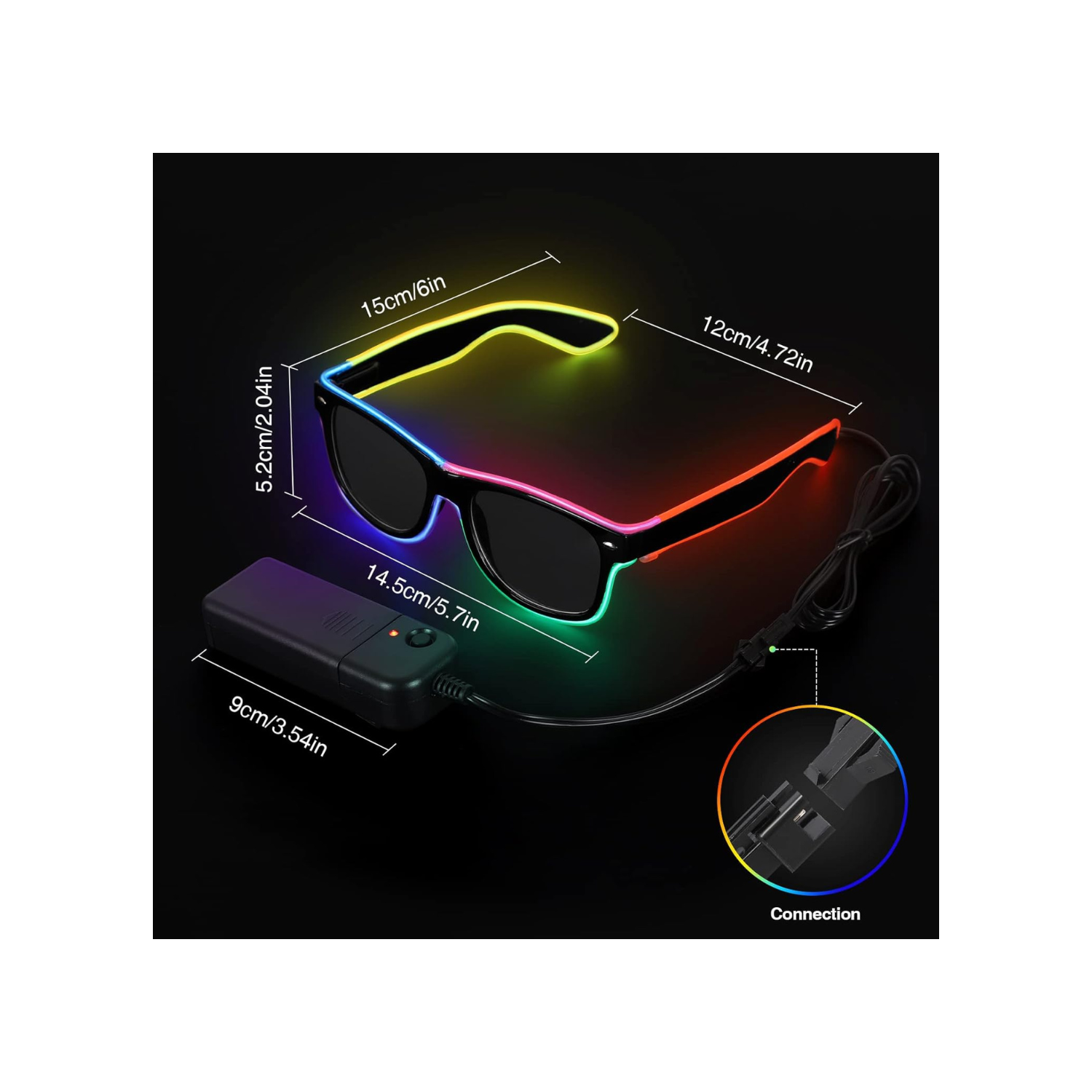 Led Light up Glasses 2 Pack Glow in The Dark Neon Rave Glasses for Rave Party, EDM,