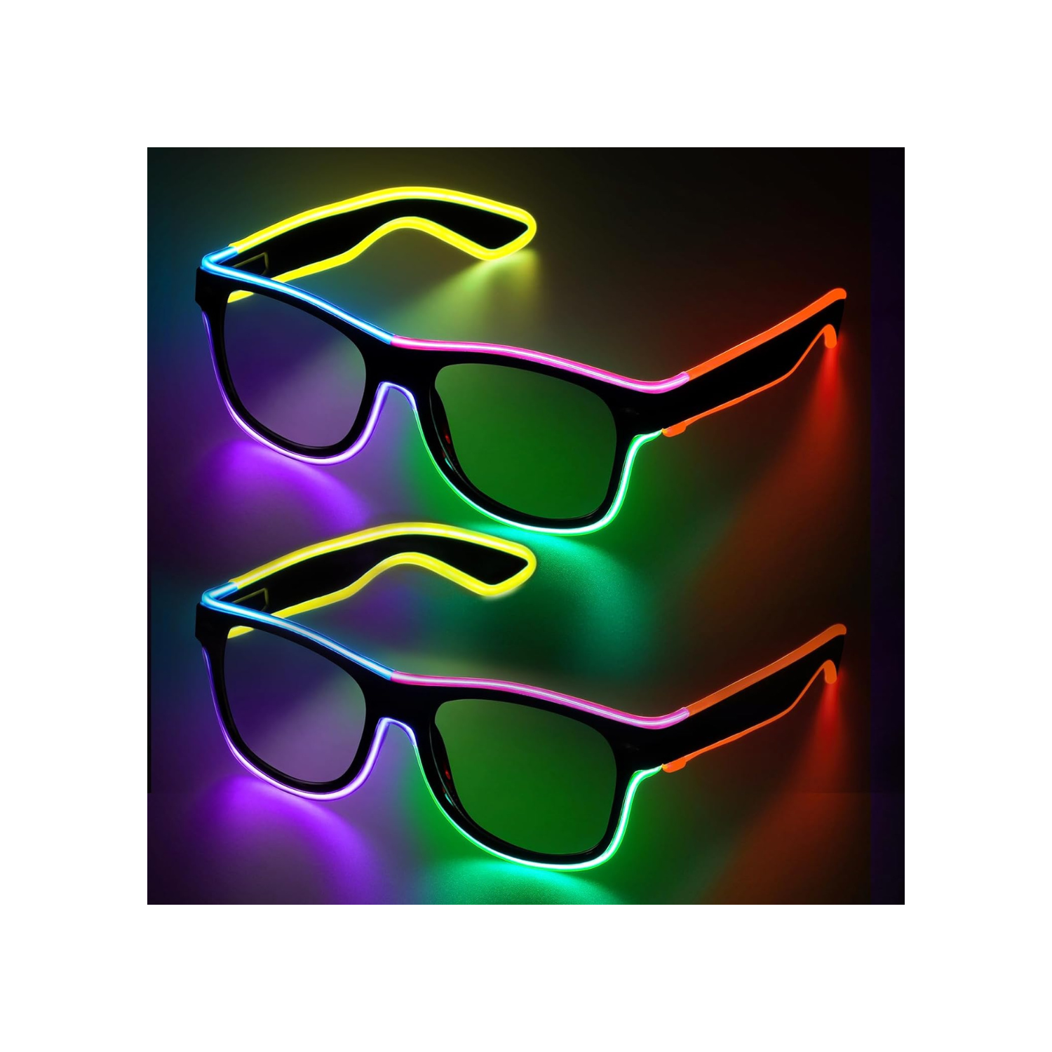 Led Light up Glasses 2 Pack Glow in The Dark Neon Rave Glasses for Rave Party, EDM,