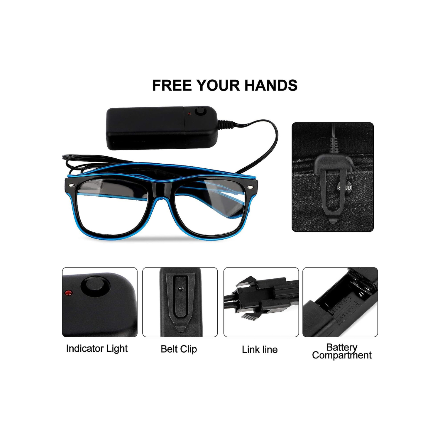 Led Light up Glasses 2 Pack Glow in The Dark Neon Rave Glasses for Rave Party, EDM,