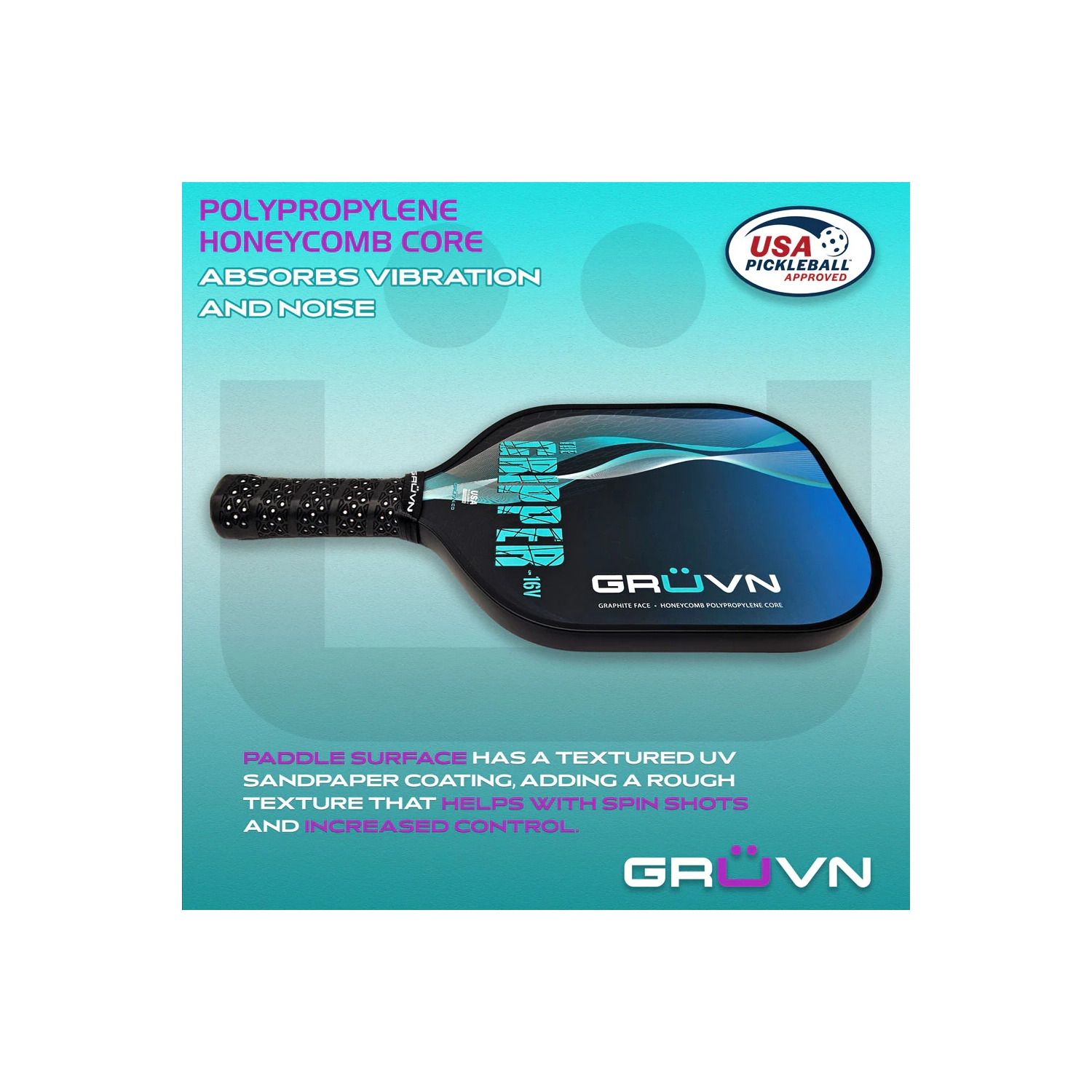 GRÜVN Starter Set 2 Gripper-16V Pickleball Paddles Aqua Spiral 2 Balls Beginner