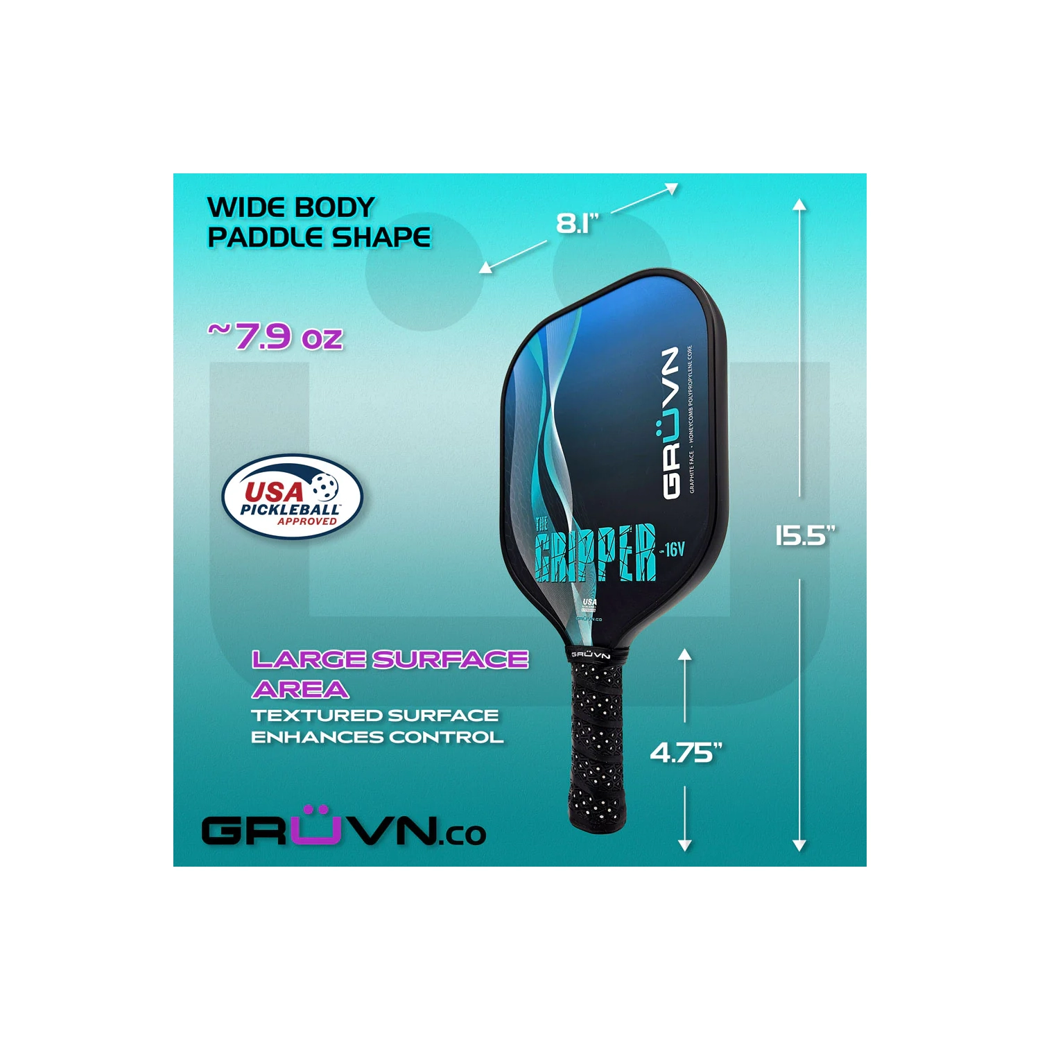 GRÜVN Starter Set 2 Gripper-16V Pickleball Paddles Aqua Spiral 2 Balls Beginner