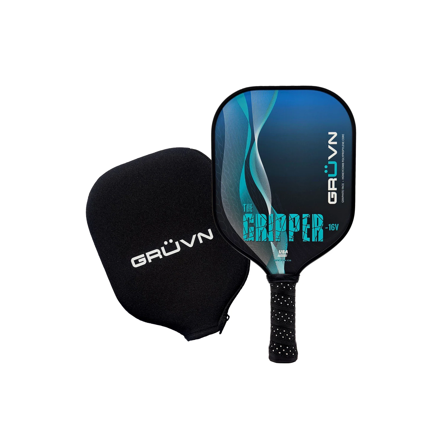 GRÜVN Starter Set 2 Gripper-16V Pickleball Paddles Aqua Spiral 2 Balls Beginner