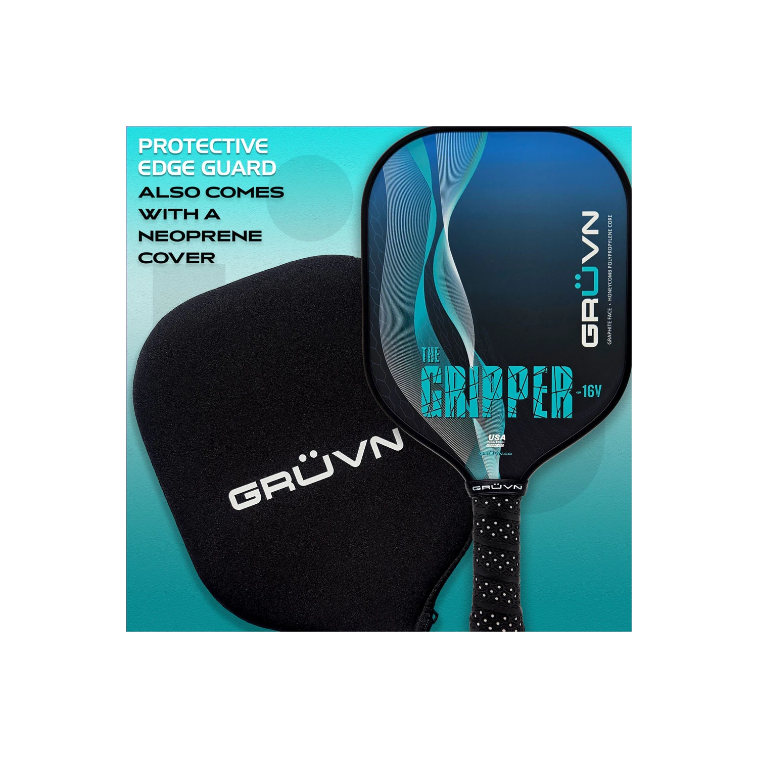 GRÜVN Starter Set 2 Gripper-16V Pickleball Paddles Aqua Spiral 2 Balls Beginner