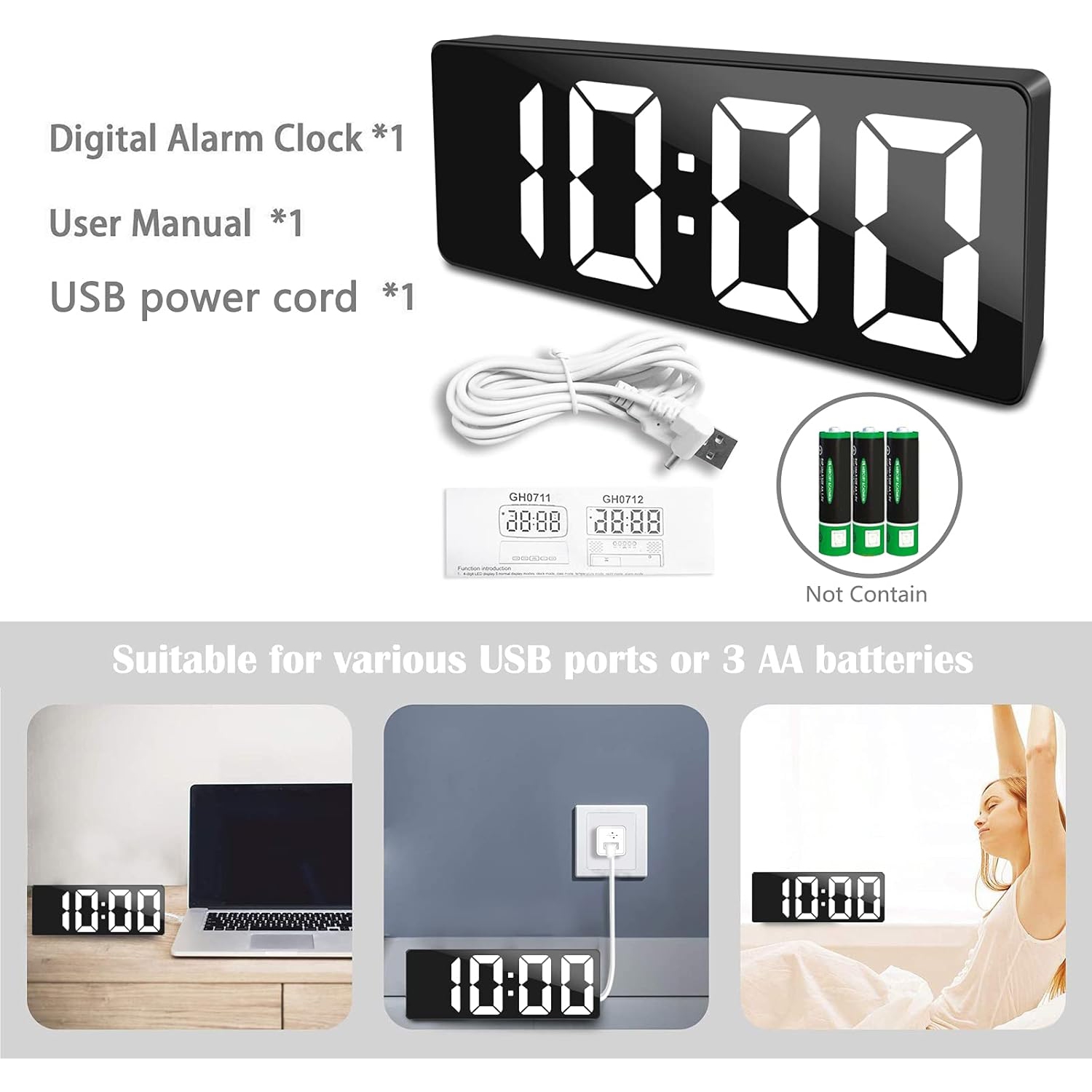 SD Alarm Clocks for Bedrooms with Temperature Display, Snooze, LED Time, Adjustable Brightness USB Charger Ports Desk Alarm Clocks for Bedroom Decor