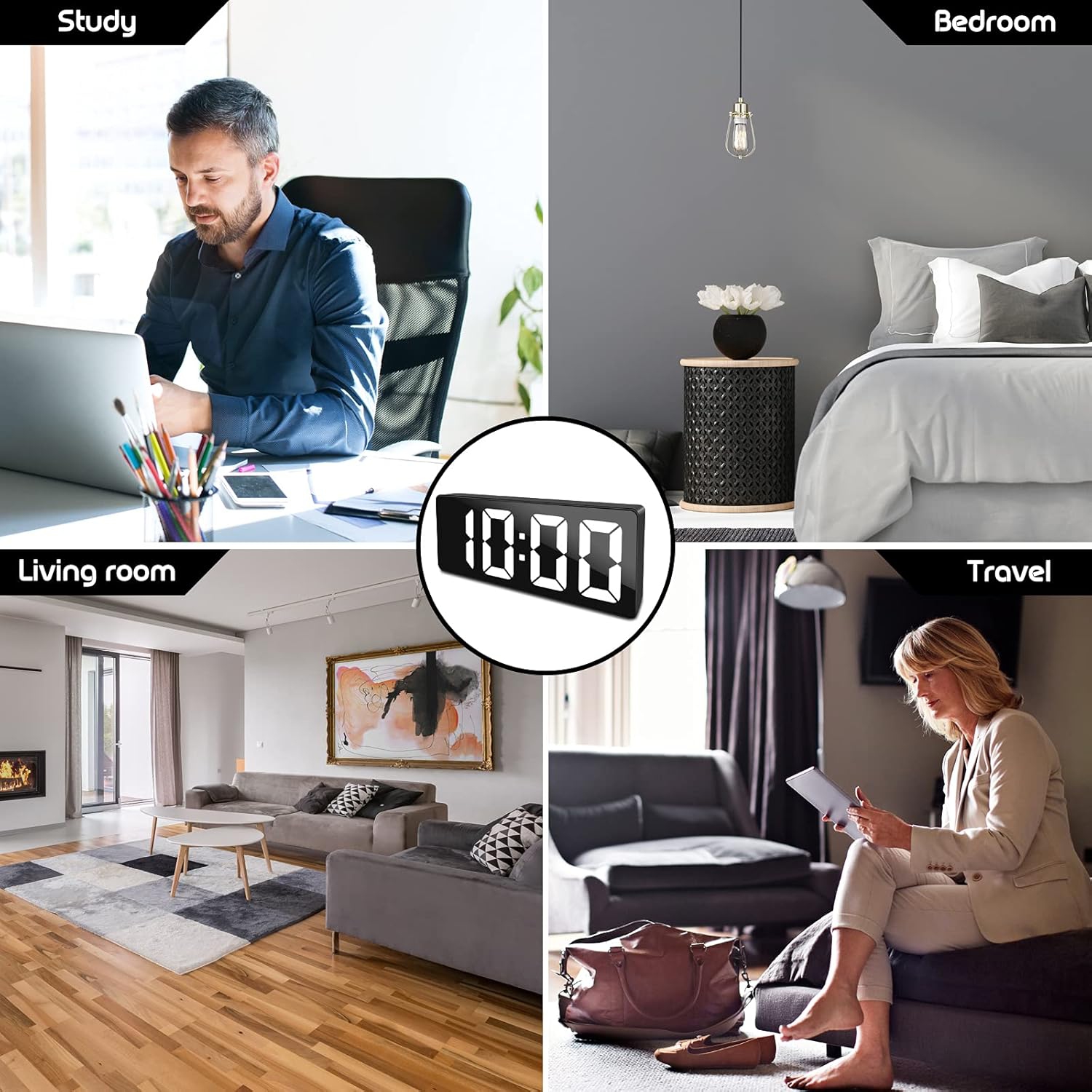 SD Alarm Clocks for Bedrooms with Temperature Display, Snooze, LED Time, Adjustable Brightness USB Charger Ports Desk Alarm Clocks for Bedroom Decor