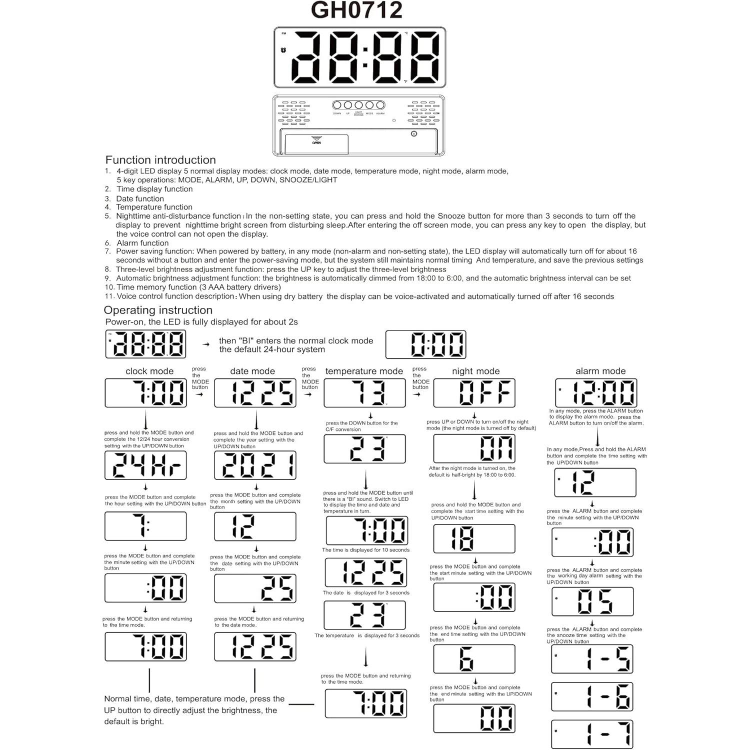 SD Alarm Clocks for Bedrooms with Temperature Display, Snooze, LED Time, Adjustable Brightness USB Charger Ports Desk Alarm Clocks for Bedroom Decor