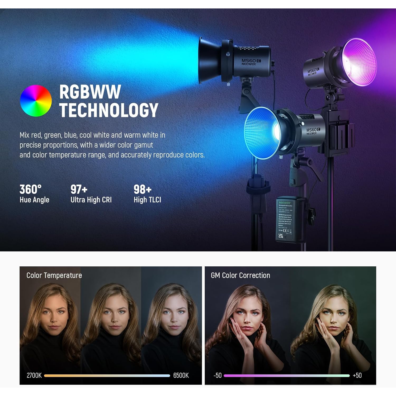 Projecteur portatif LED RVB MS60C de NEEWER - Remis à neuf