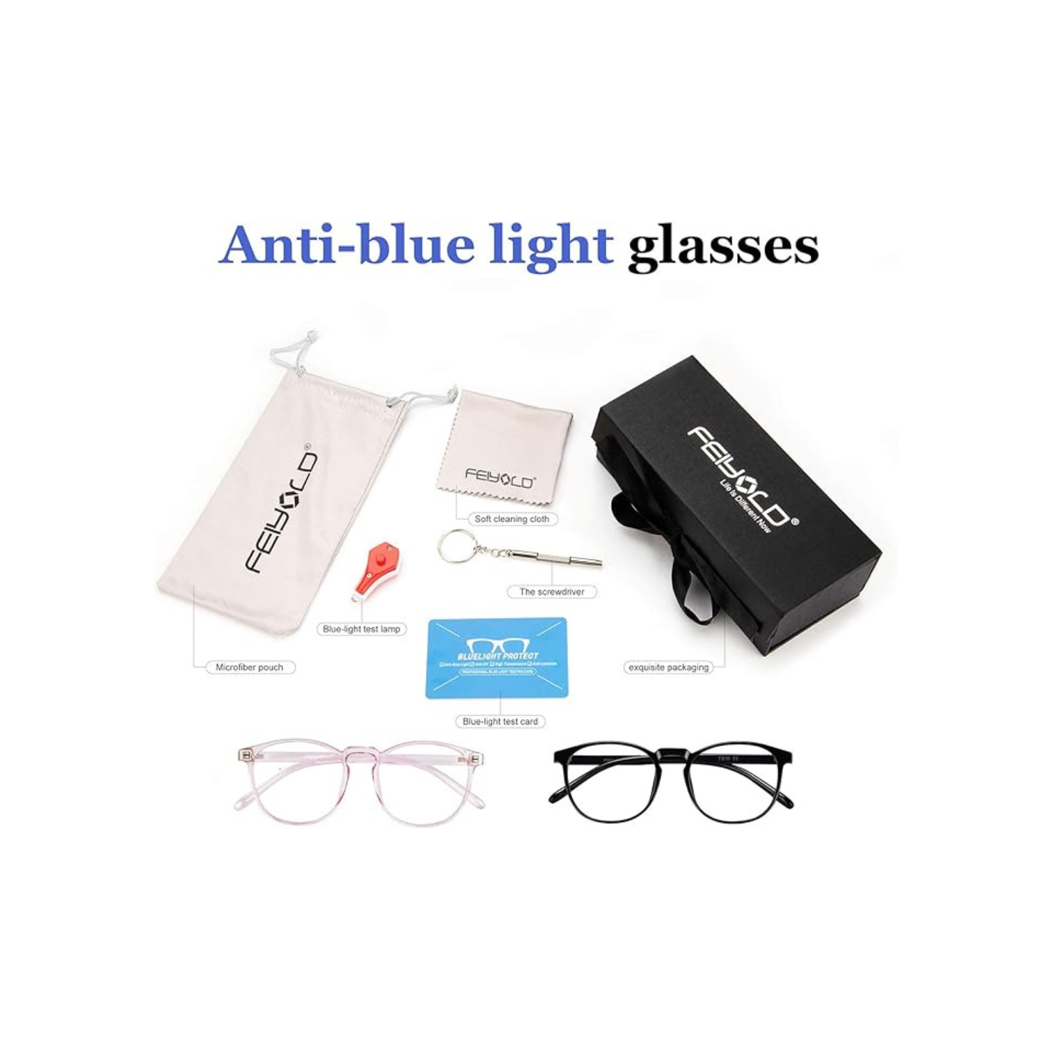 FEIYOLD Blue Light Blocking Glasses Women/Men for Computer Use, Lightweight Anti Eyestrain Gaming Glasses(2Pack)