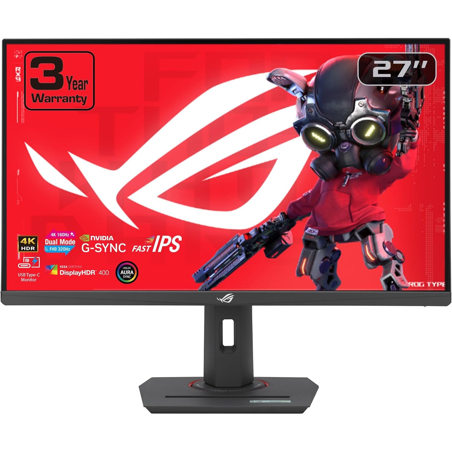 ASUS ROG Strix 27" 4K HDR USB-C Gaming Monitor (XG27UCG) – UHD, Dual Mode 4K 160Hz or FHD 320Hz, 1ms, Fast IPS, Extreme Low Motion Blur Sync, AI Gaming