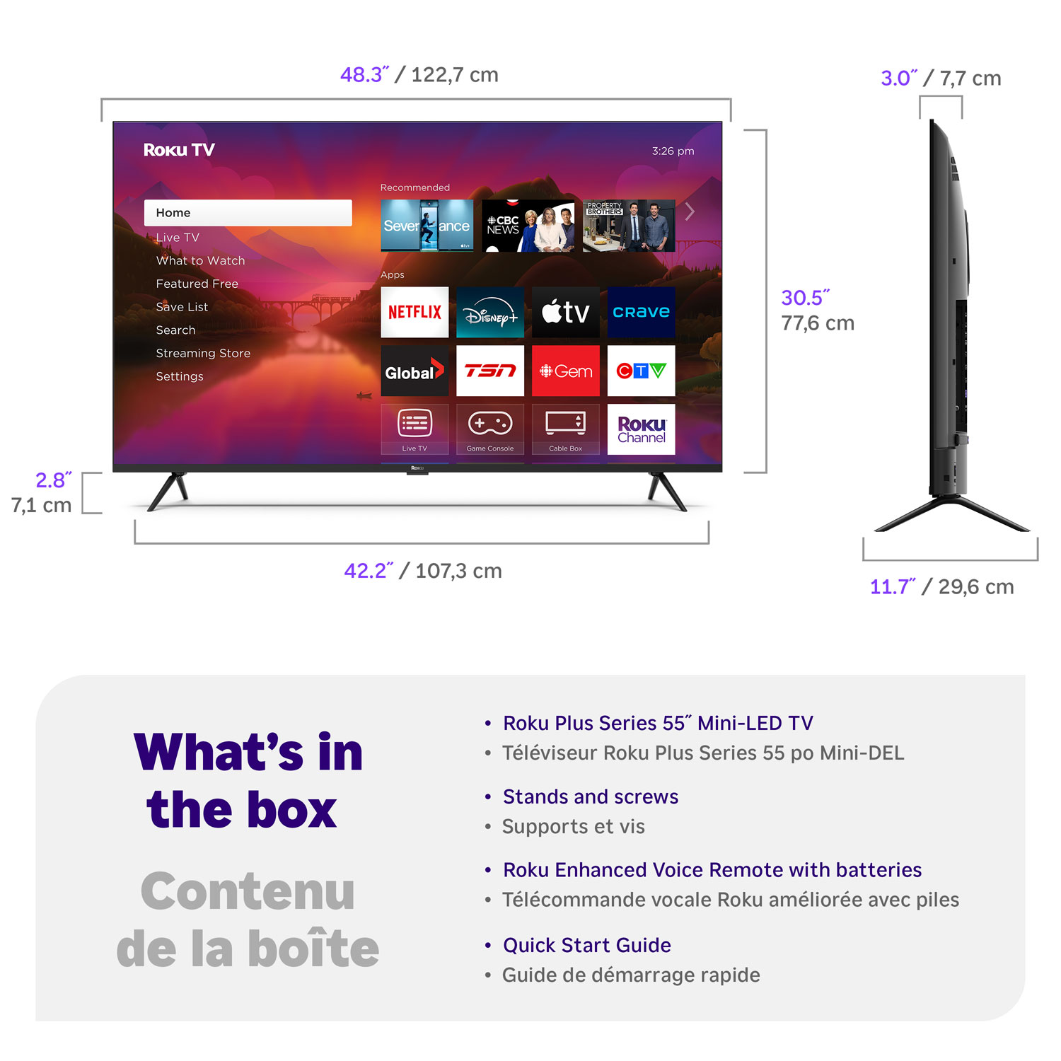 Téléviseur intelligent Roku Mini-DEL QLED HDR 4K de 55 po Série Plus Roku - 2025 - Exclusivité Best Buy