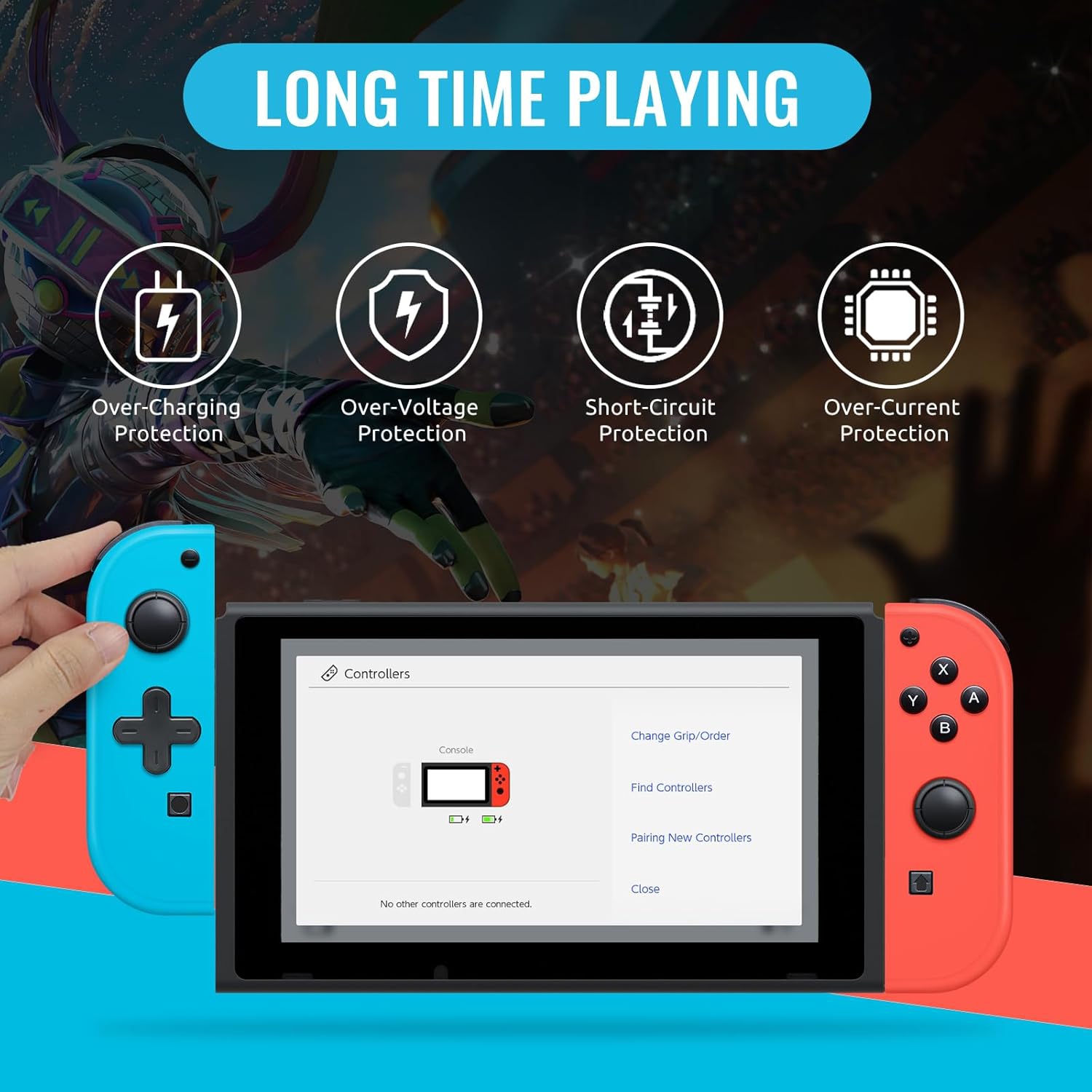 Wireless Controller with Wrist Straps + Grip, Wake-Up & Motion Controls, 500mAh Battery, Compatible with Nintendo Switch