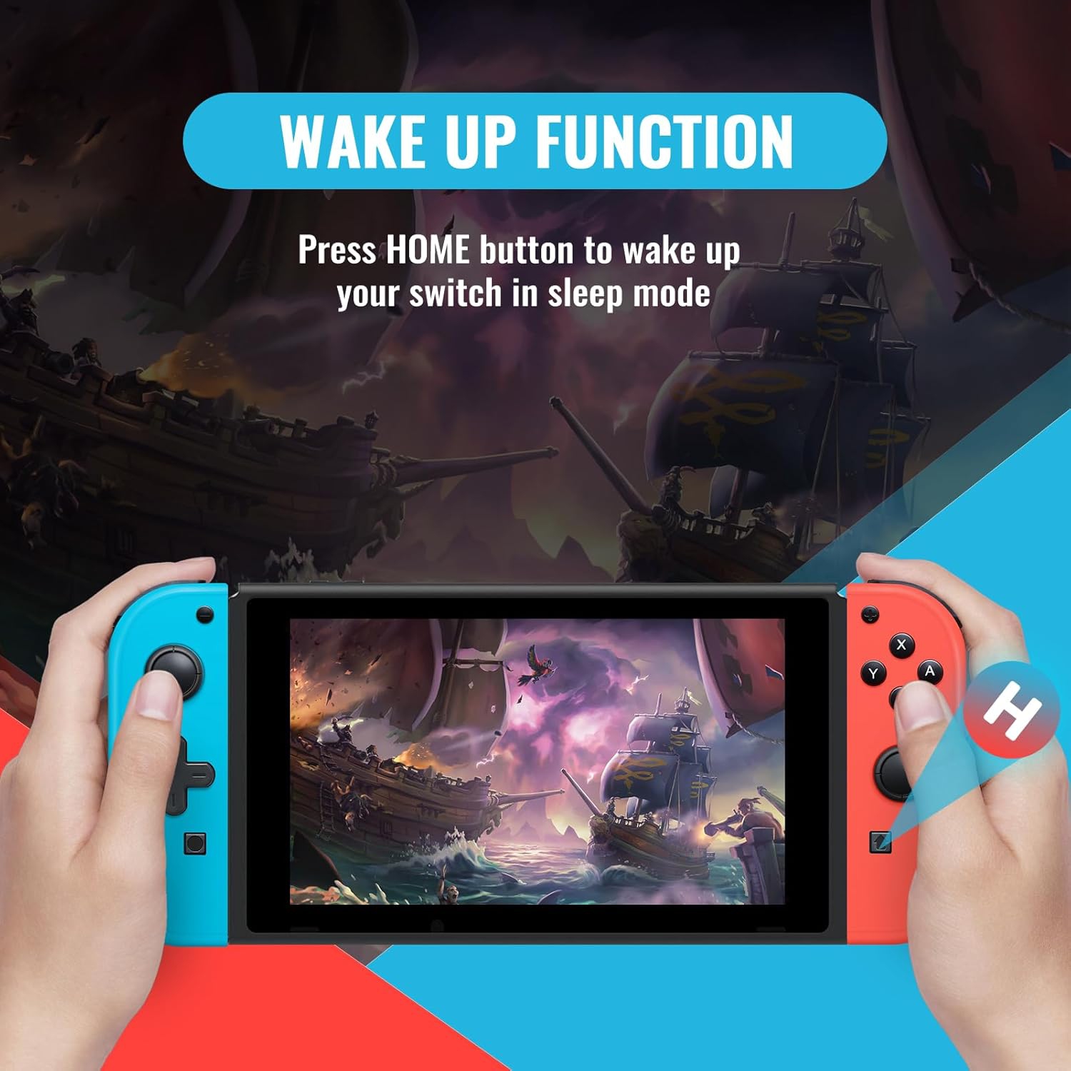 Wireless Controller with Wrist Straps + Grip, Wake-Up & Motion Controls, 500mAh Battery, Compatible with Nintendo Switch