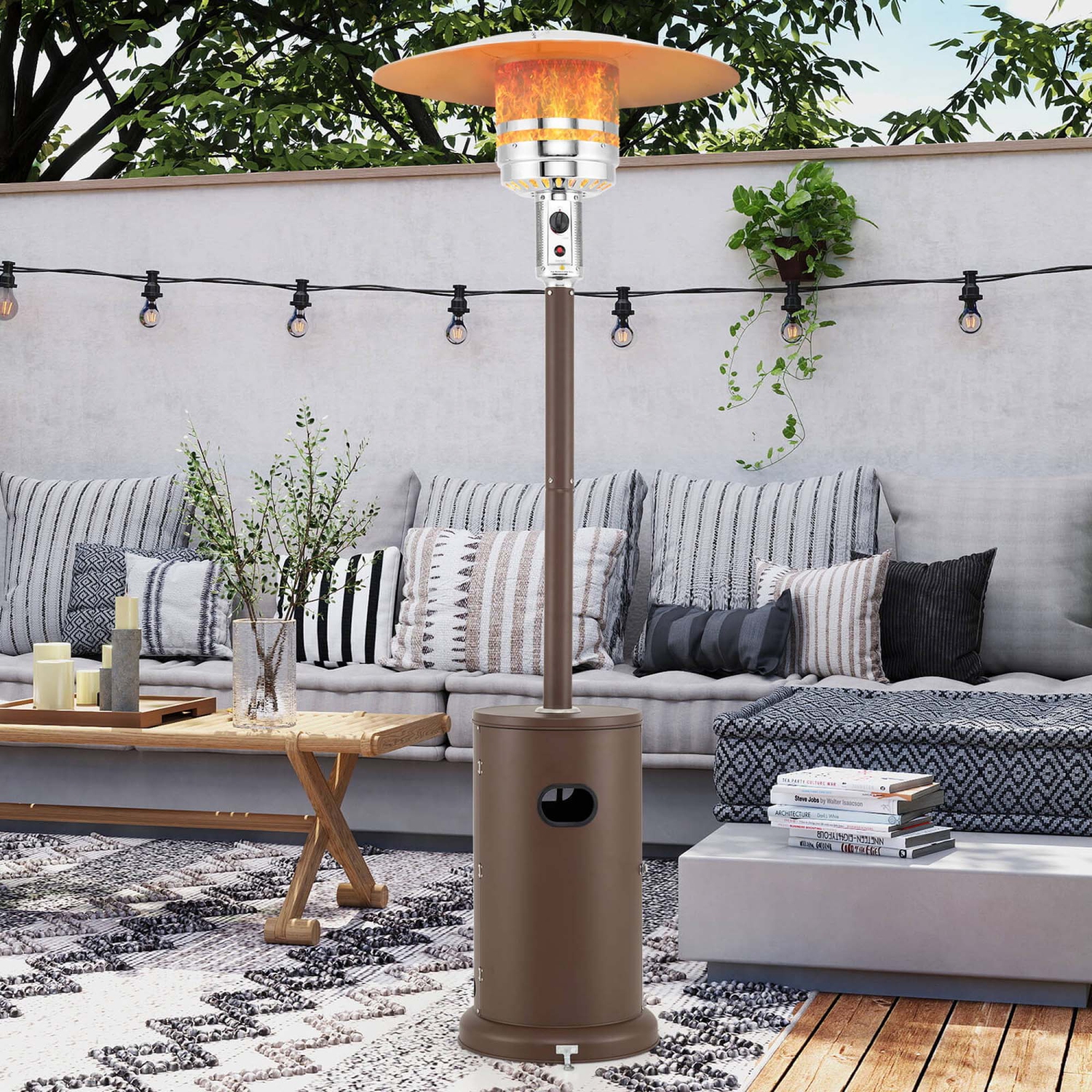 Costway 50,000 BTU Patio Heater with Wheels Round Table Design & Stainless Steel Burner
