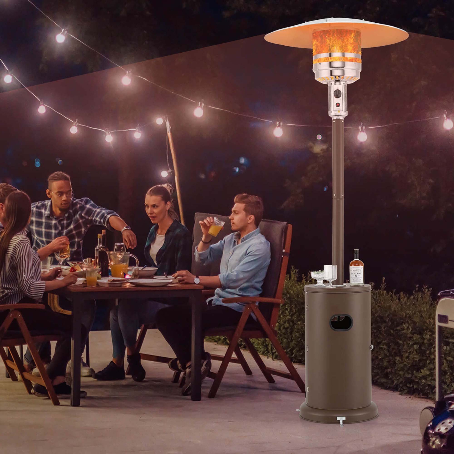 Costway 50,000 BTU Patio Heater with Wheels Round Table Design & Stainless Steel Burner