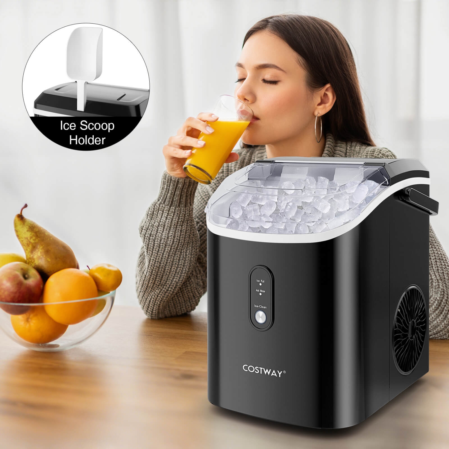 Costway Nugget Countertop Ice Maker with Soft Chewable Pellet Ice Ready in 6 Mins