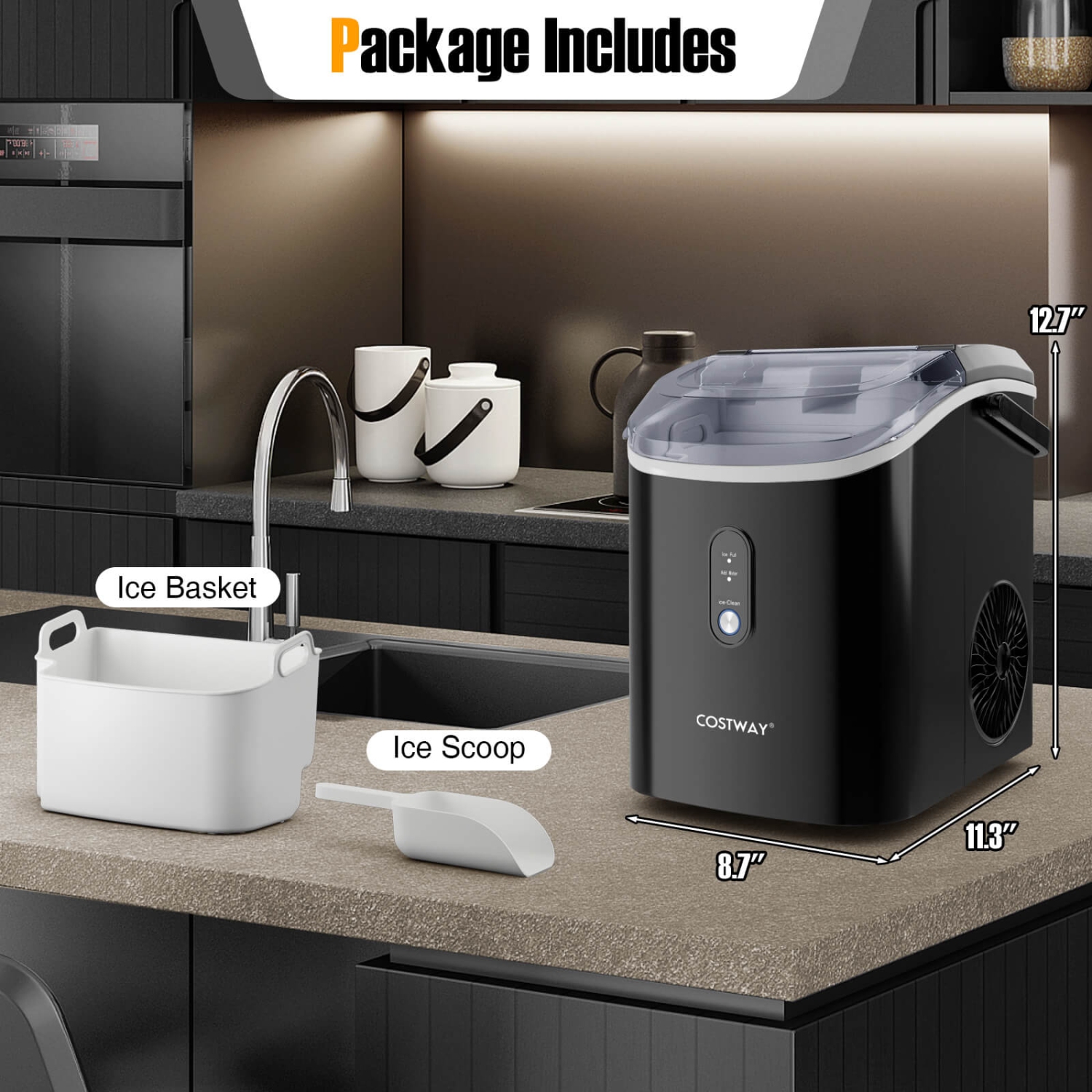 Costway Nugget Countertop Ice Maker with Soft Chewable Pellet Ice Ready in 6 Mins