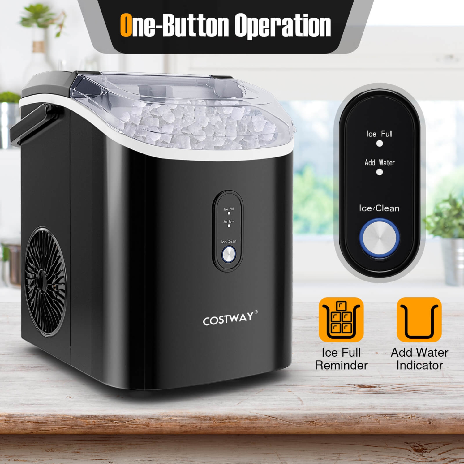 Costway Nugget Countertop Ice Maker with Soft Chewable Pellet Ice Ready in 6 Mins