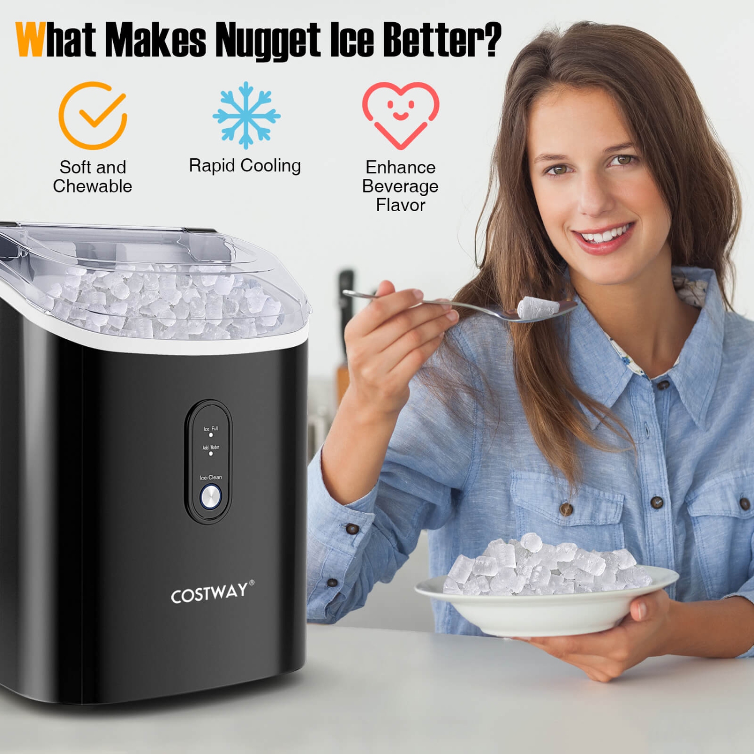 Costway Nugget Countertop Ice Maker with Soft Chewable Pellet Ice Ready in 6 Mins