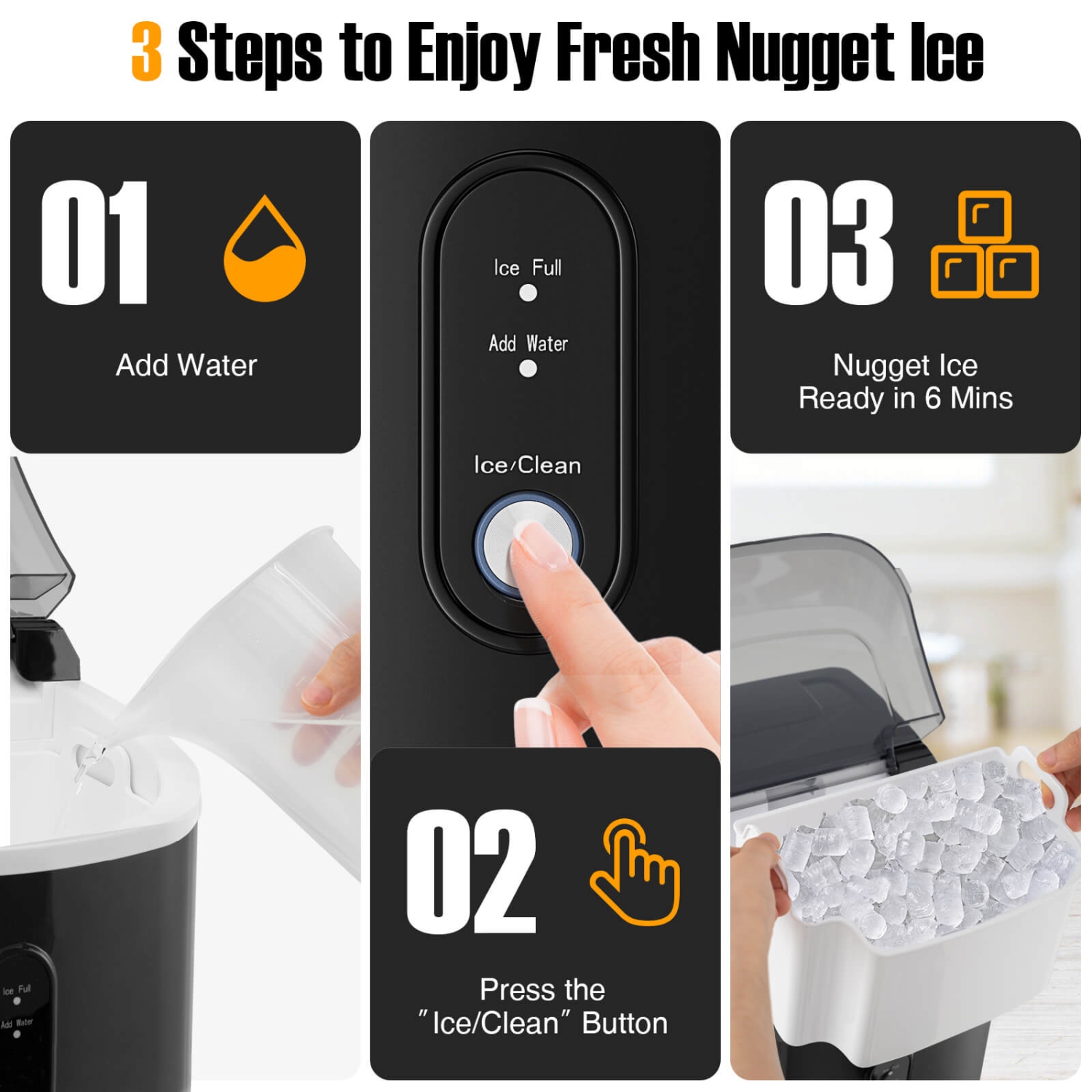 Costway Nugget Countertop Ice Maker with Soft Chewable Pellet Ice Ready in 6 Mins