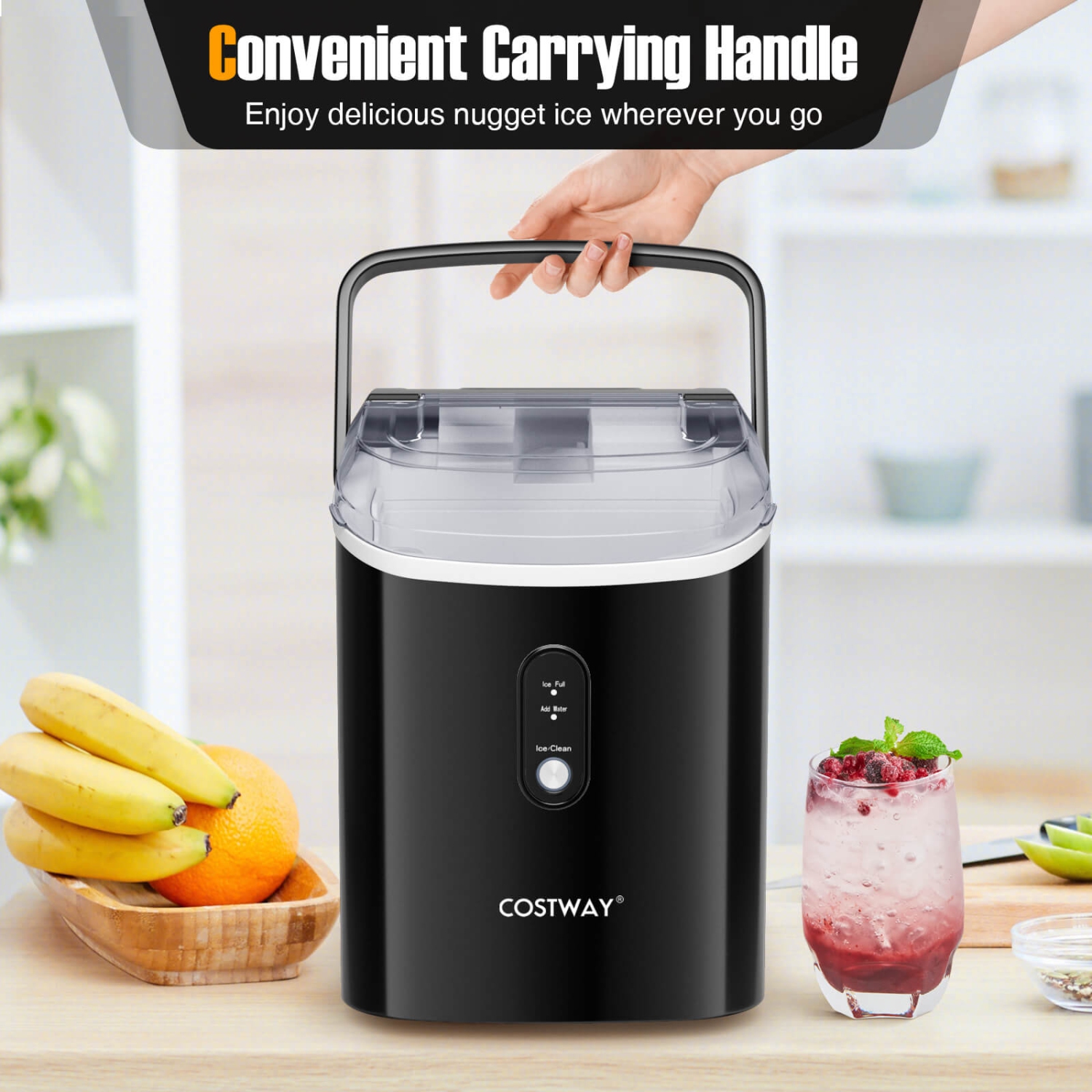 Costway Nugget Countertop Ice Maker with Soft Chewable Pellet Ice Ready in 6 Mins