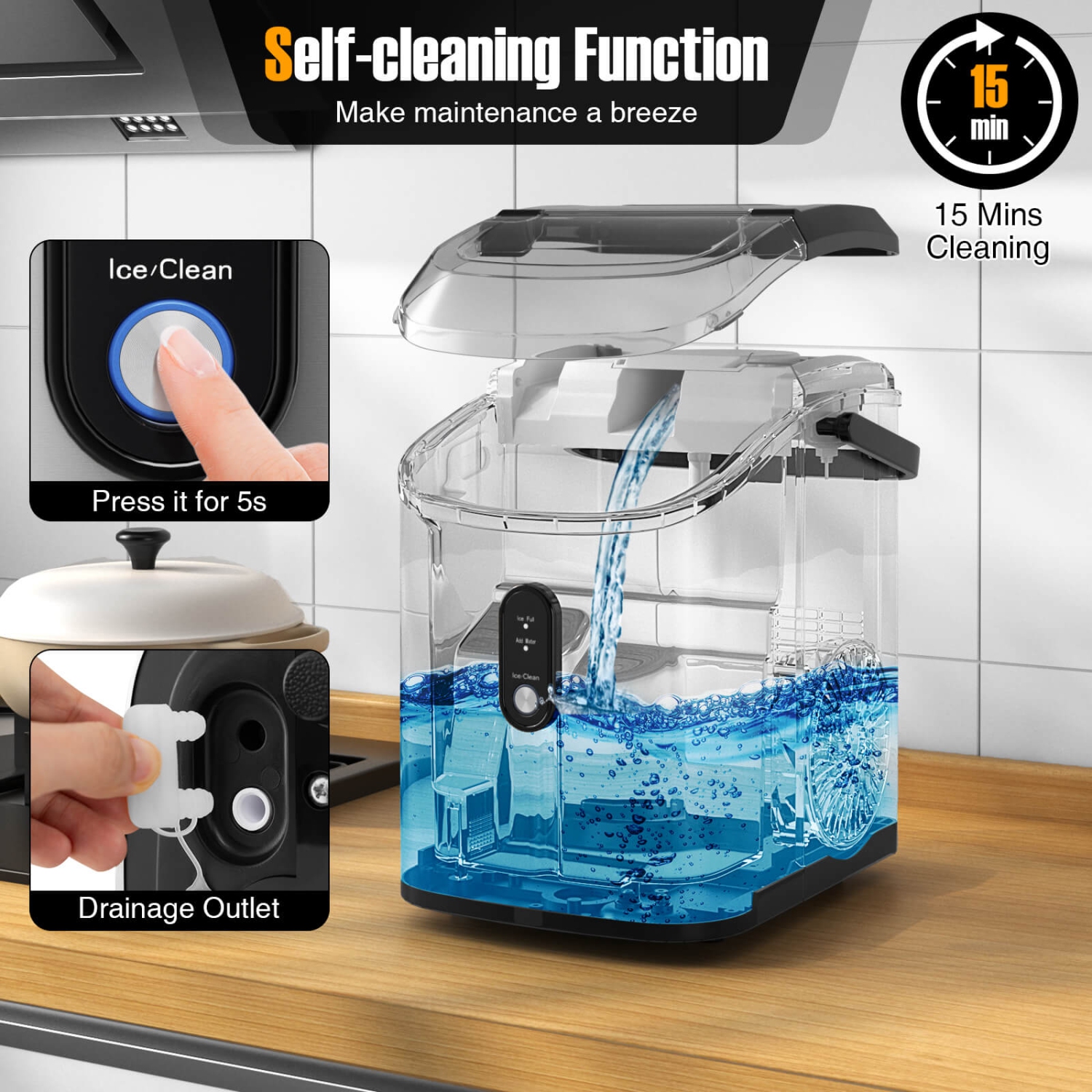 Machine à glaçons de comptoir Nugget de Costway avec granules à croquer et glace prête en 6 minutes