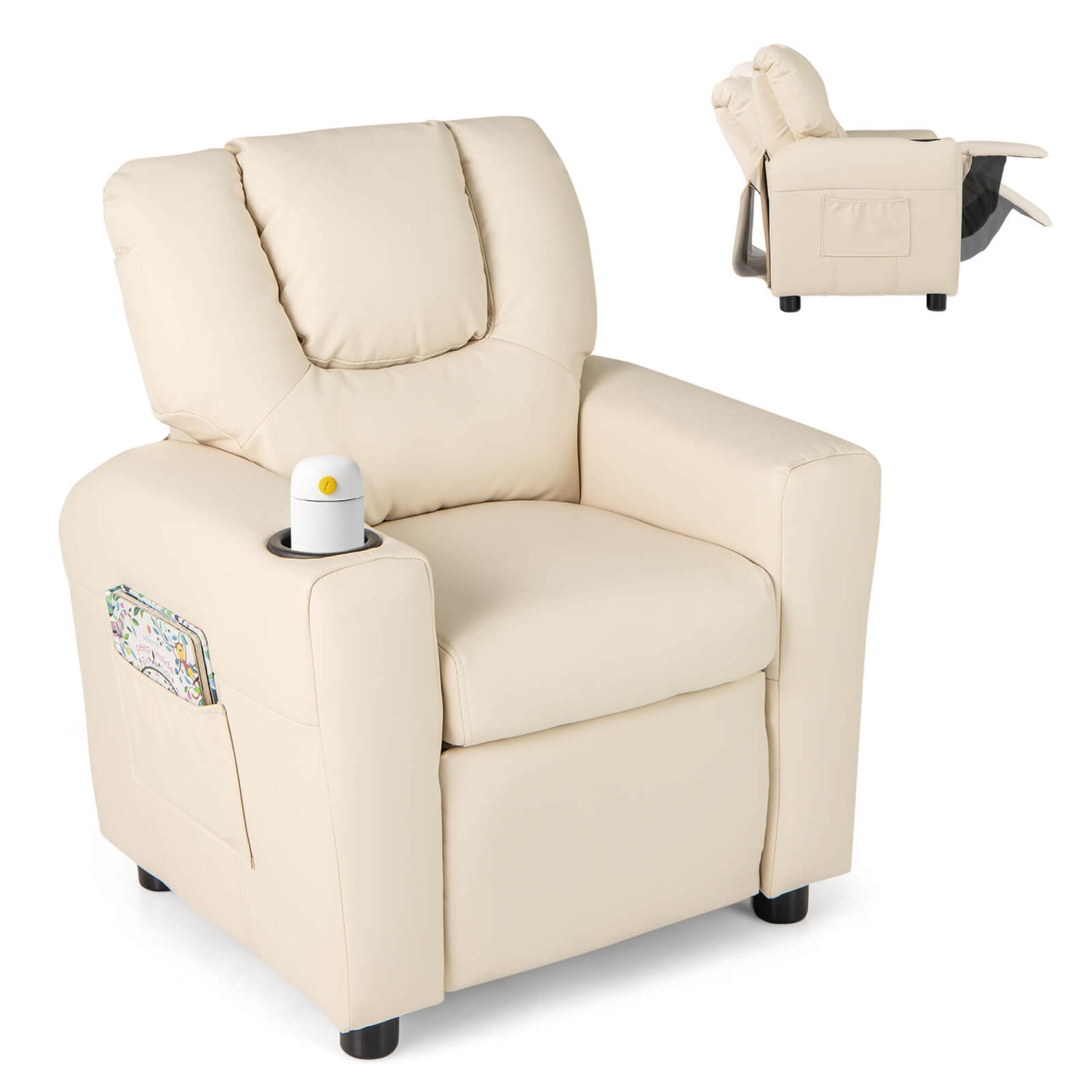 Costway Kids Recliner Chair with Cup Holder & Side Pocket Adjustable Backrest Footrest