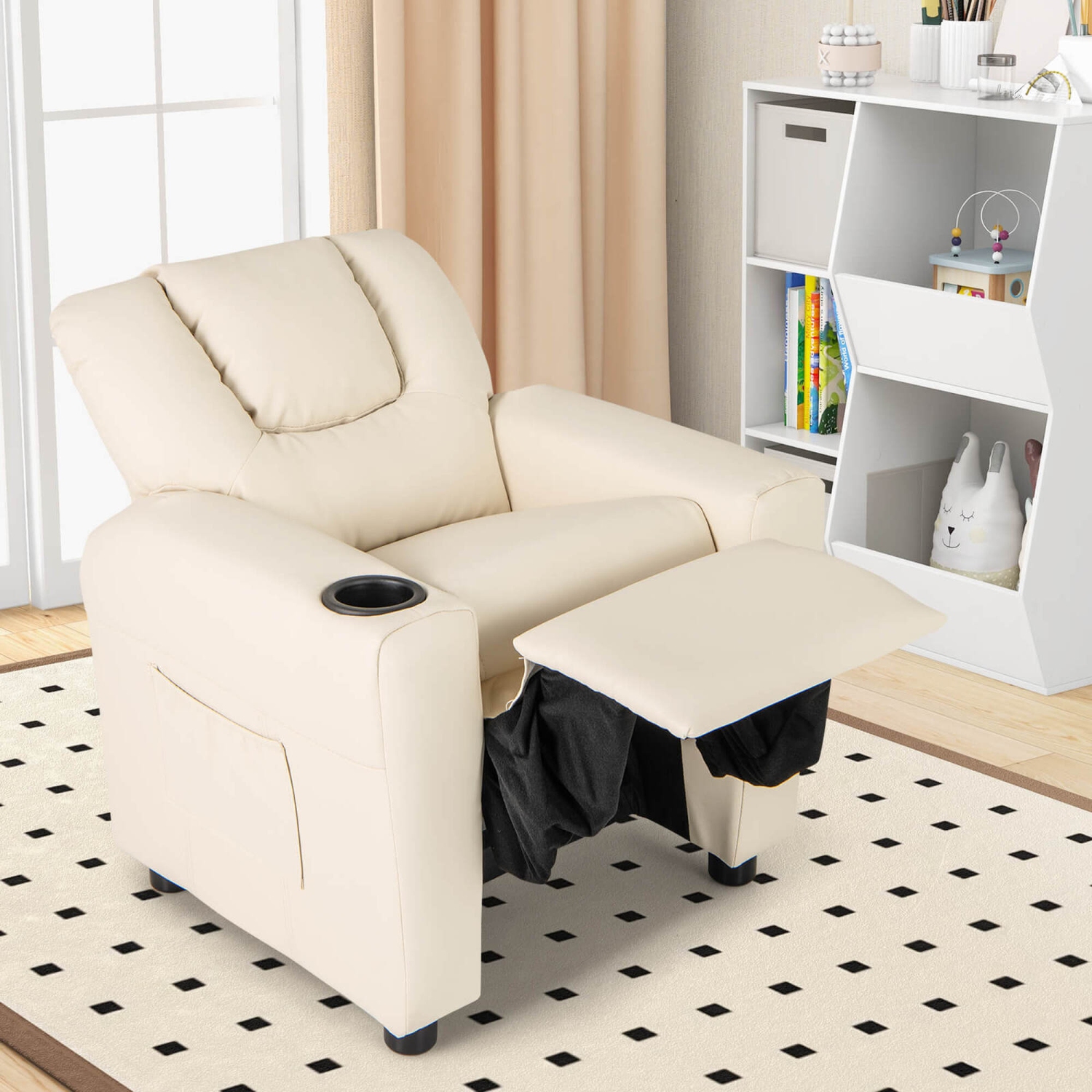 Costway Kids Recliner Chair with Cup Holder & Side Pocket Adjustable Backrest Footrest