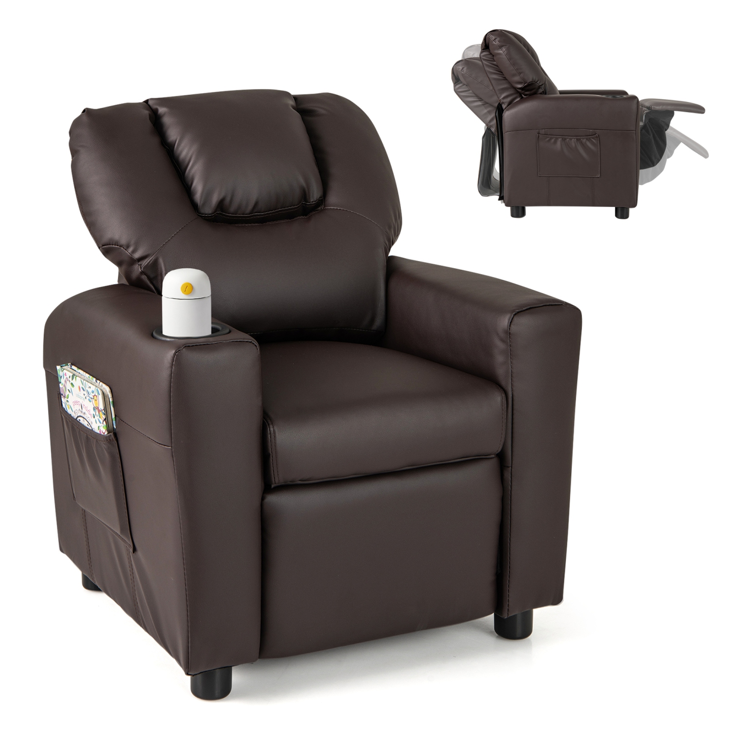 Costway Kids Recliner Chair with Cup Holder & Side Pocket Adjustable Backrest Footrest