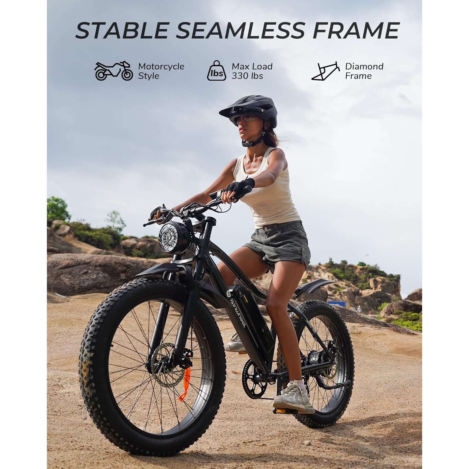 isinwheel M10Plus 900W Peak Motor/120KM Range/32KM/H Top Speed 26"*4.0/1.95 Fat Tire, Commuting Electric Mountain Bicycle & 13/10.4Ah Removable