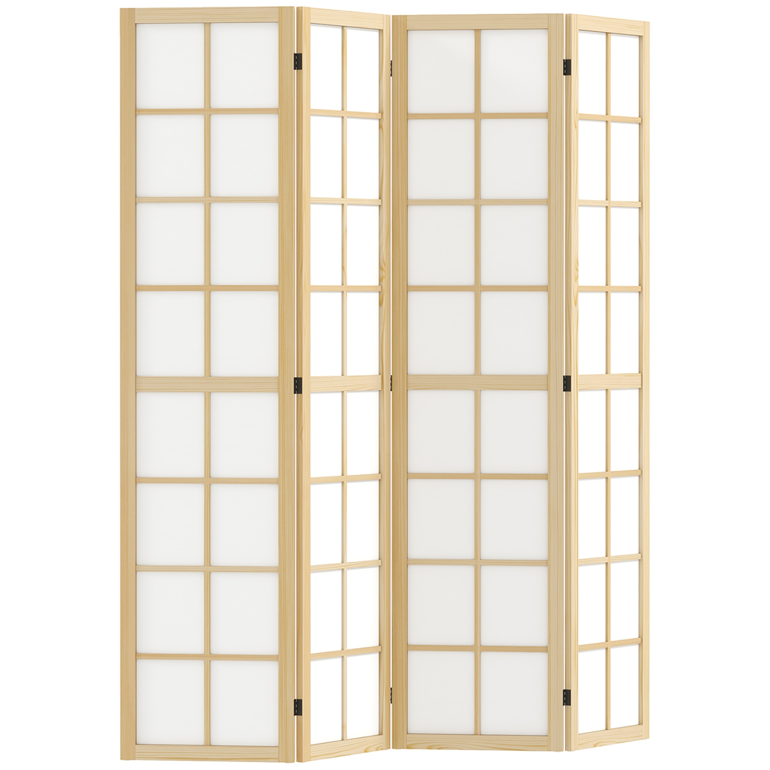 HOMCOM 4 Panel Room Divider, 5.6 ft Folding Privacy Screen, Freestanding Room Partition Wall Divider for Bedroom, Natural and White