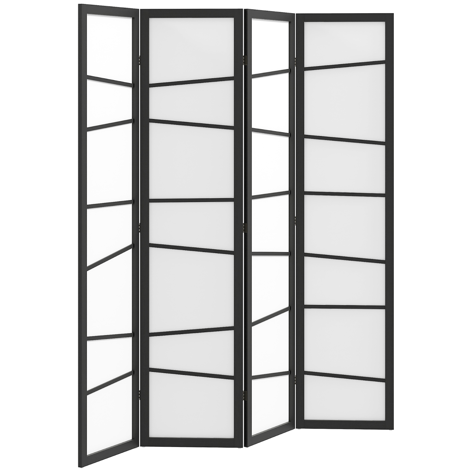 HOMCOM 4 Panel Wood Room Divider, 5.6ft Folding Privacy Screen, Freestanding Wall Partition Divider, White