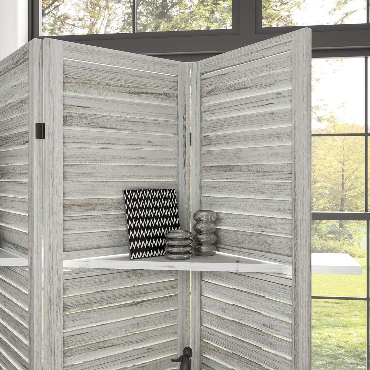 HOMCOM – Séparateur de pièce à 4 panneaux avec tablette de présentation, écran d'intimité pliable de 5,6 pi, séparateur mural autonome portatif pour