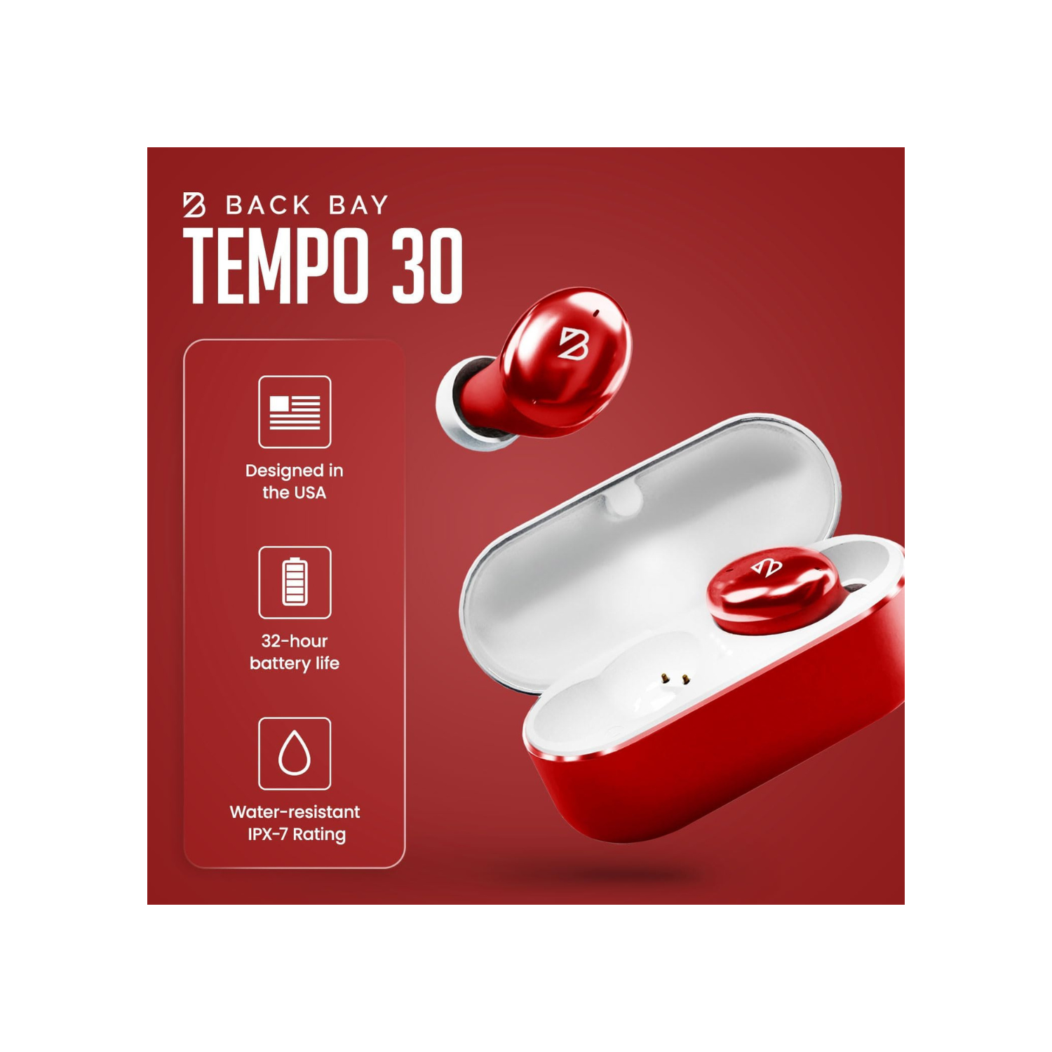 Tempo 30 Wireless Earbuds for Small Ears with Premium Sound, Comfortable Bluetooth Ear Buds for Women and Men, Black Earphones for Small Ear Canals