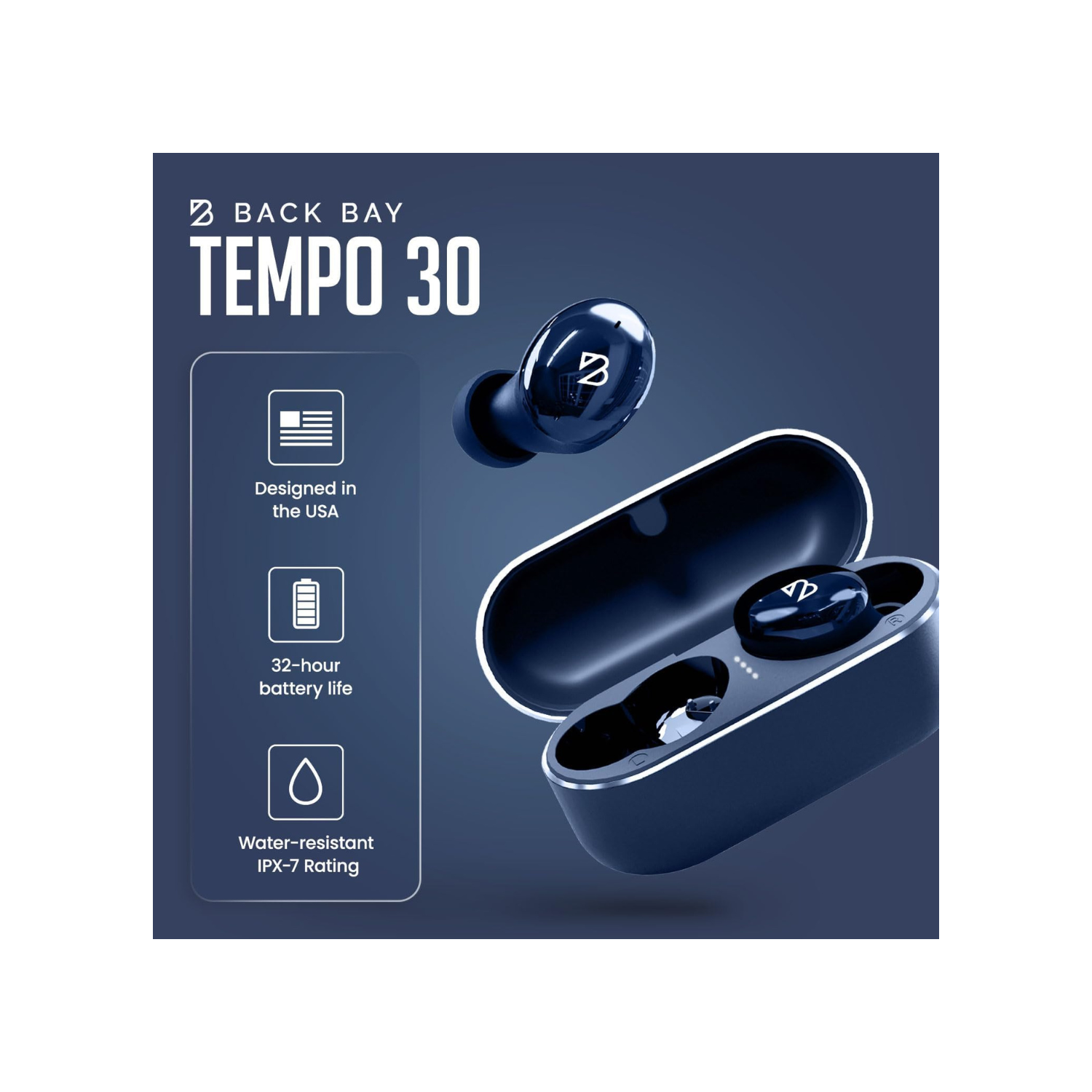 Tempo 30 Wireless Earbuds for Small Ears with Premium Sound, Comfortable Bluetooth Ear Buds for Women and Men, Black Earphones for Small Ear Canals